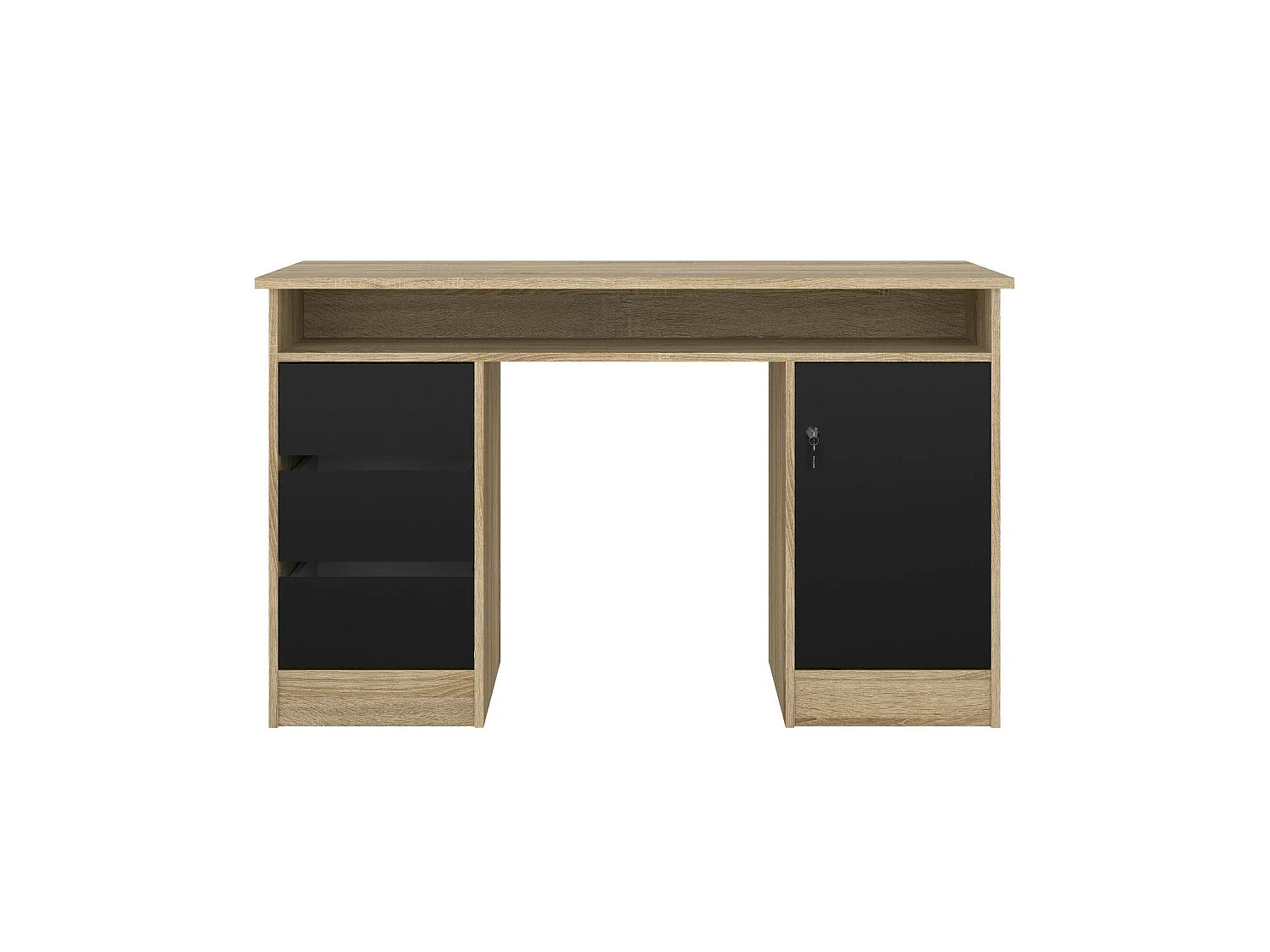 Bureau Shanshan, 3 laden, 126x55x76h cm eikenbruin, 1 deur, kleur blad bruin
