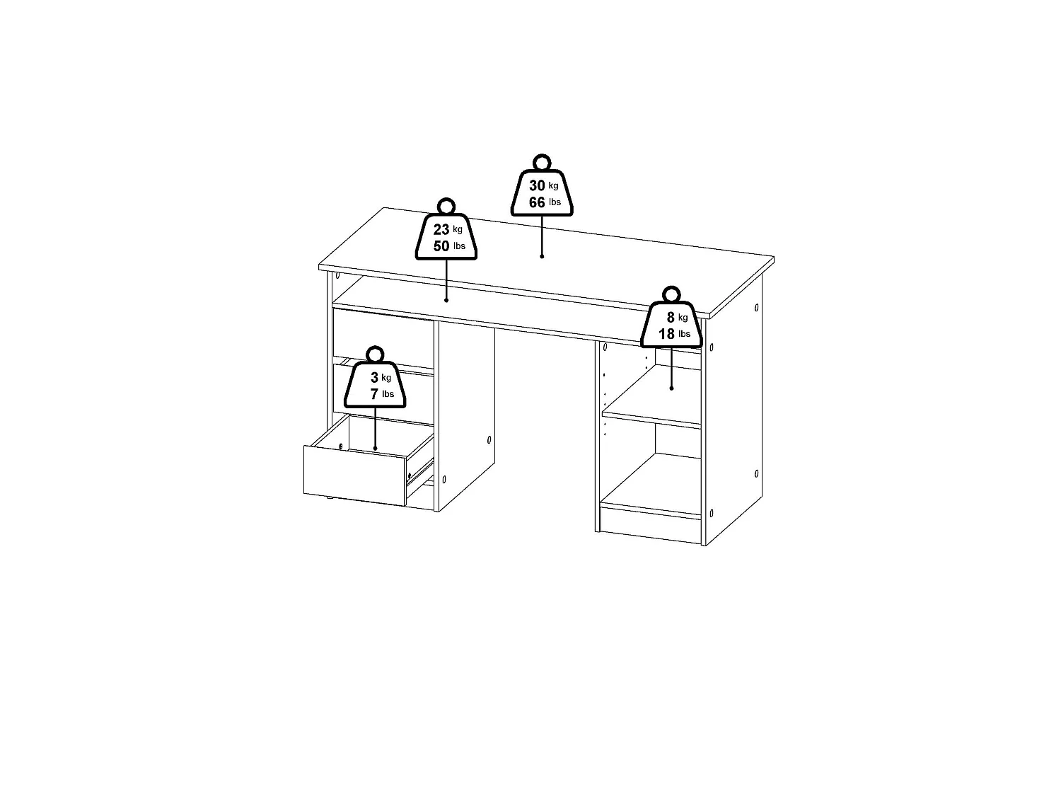 Bureau Shanshan, 3 laden, 126x55x76h cm eikenbruin, 1 deur, kleur blad bruin