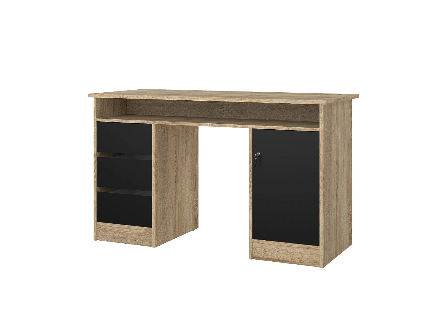 Bureau Shanshan, 3 laden, 126x55x76h cm eikenbruin, 1 deur, kleur blad bruin