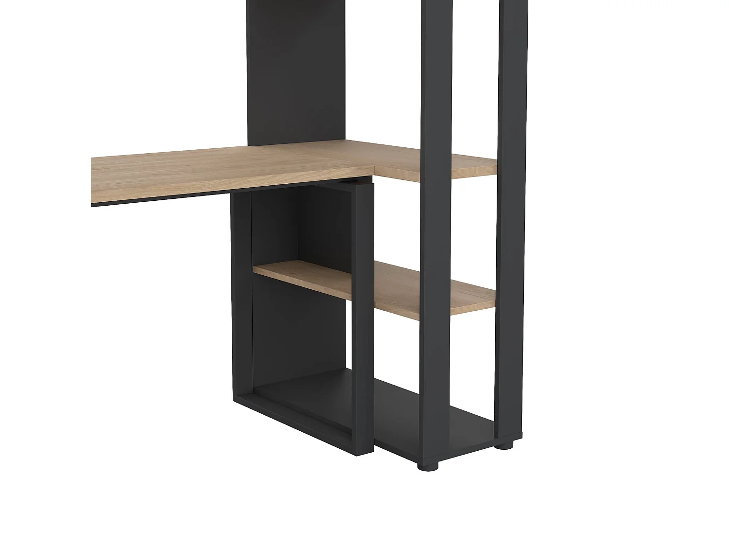 Bureau Etienne, 3 planken, 184x80x205h cm eikenbruin, 1 lade, 4 vakken