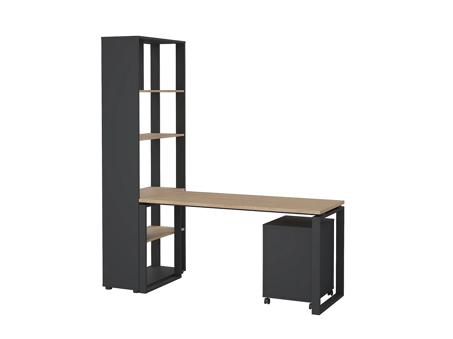 Bureau Etienne, 3 planken, 184x80x205h cm eikenbruin, 1 lade, 4 vakken