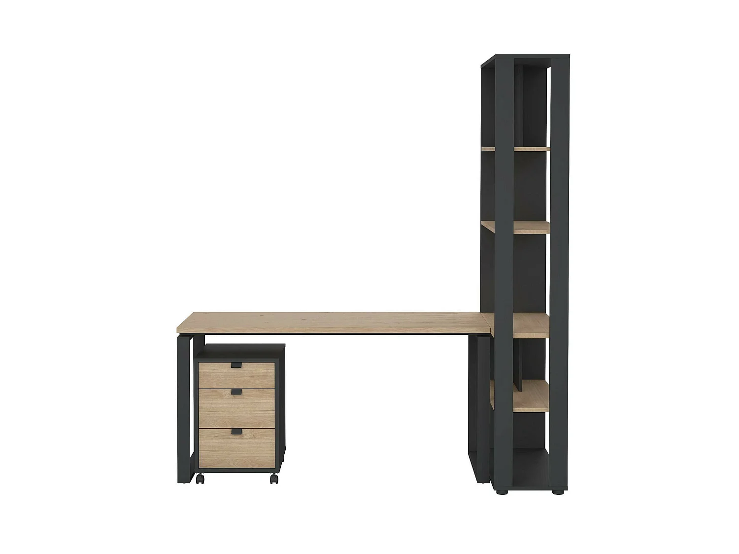 Bureau Etienne, 3 planken, 184x80x205h cm eikenbruin, 1 lade, 4 vakken