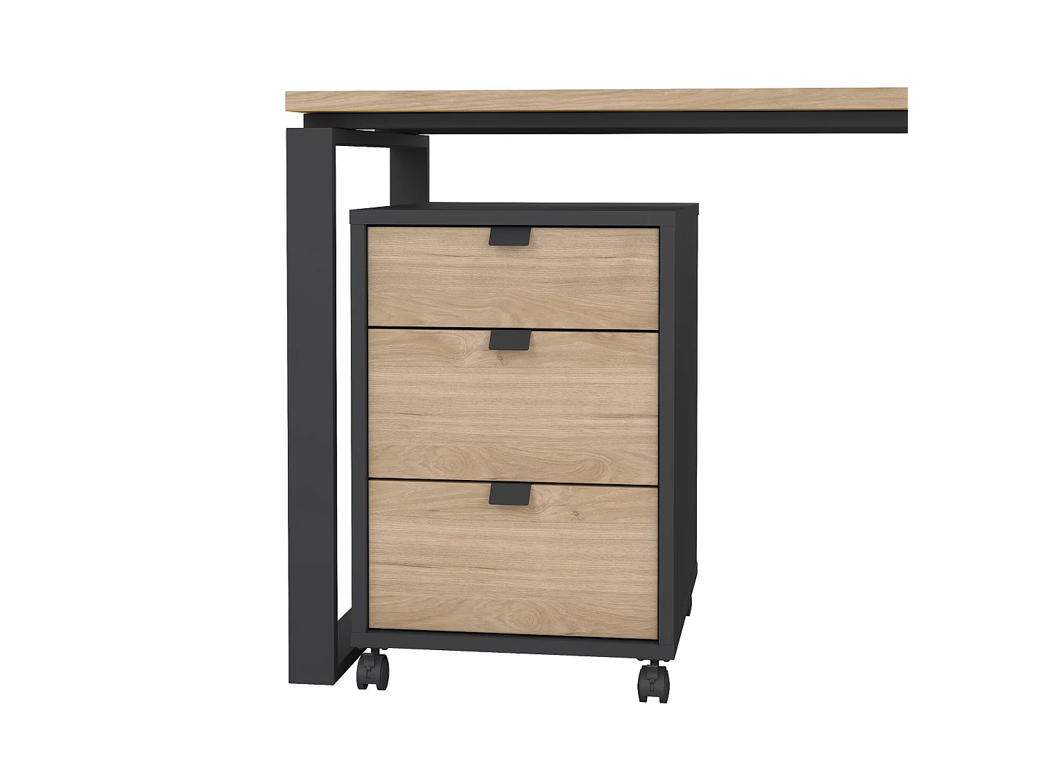 Bureau Etienne, 3 planken, 184x80x205h cm eikenbruin, 1 lade, 4 vakken