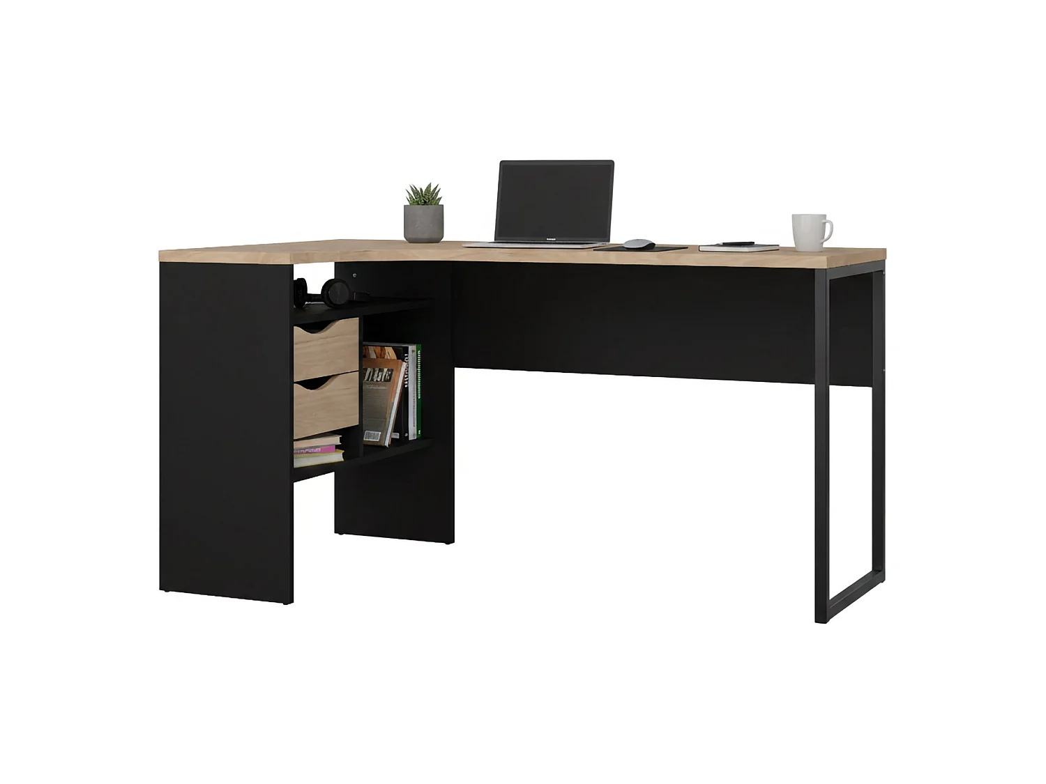 Bureau Moire, 2 tiroirs, 81x145,1x76,8h cm Noir