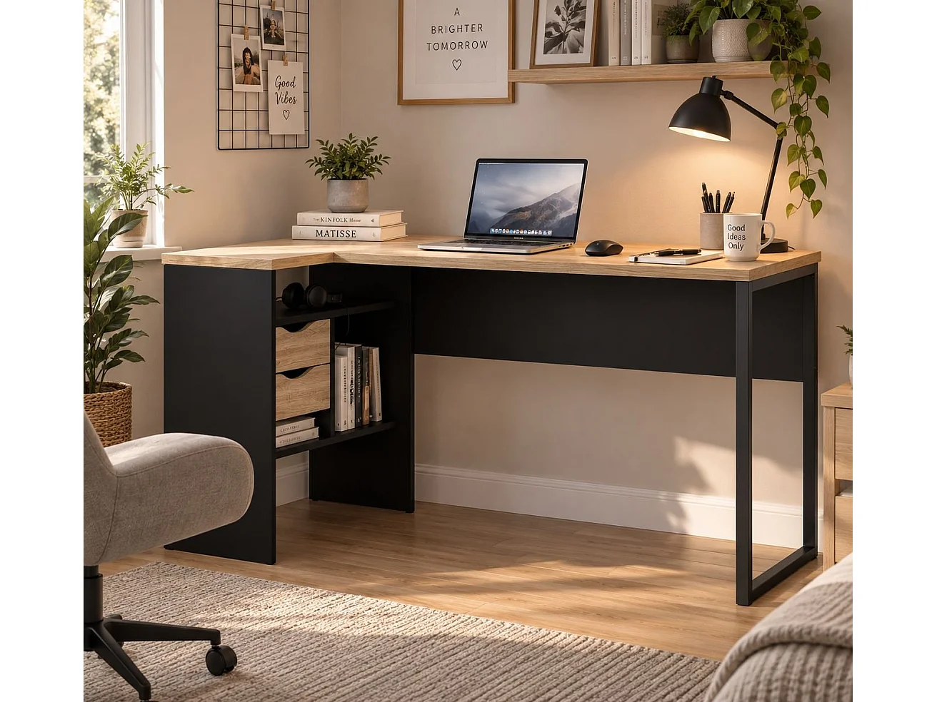 Bureau Moire, 2 tiroirs, 81x145,1x76,8h cm Noir