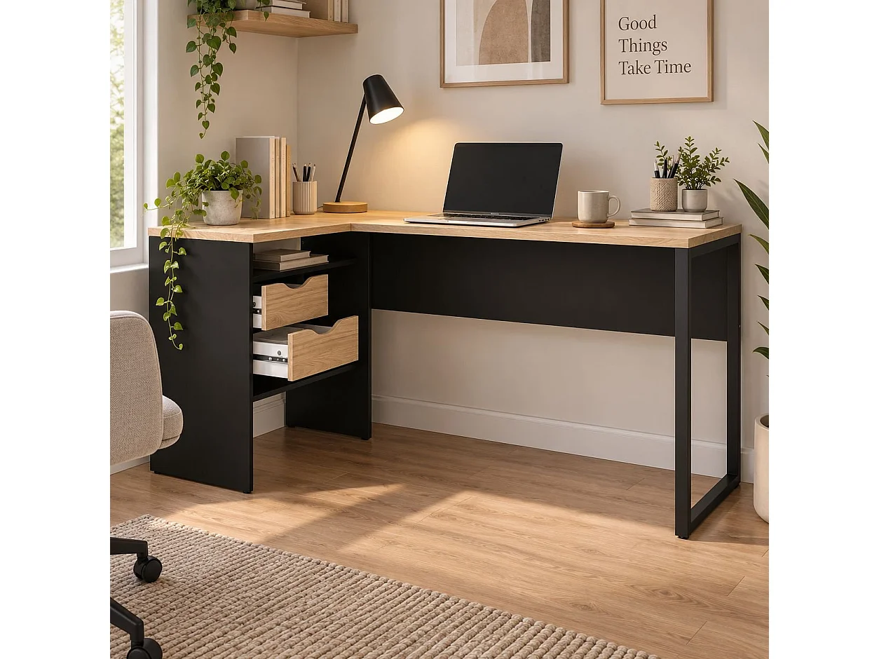 Bureau Moire, 2 tiroirs, 81x145,1x76,8h cm Noir