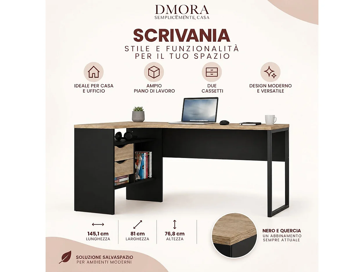 Bureau Moire, 2 tiroirs, 81x145,1x76,8h cm Noir