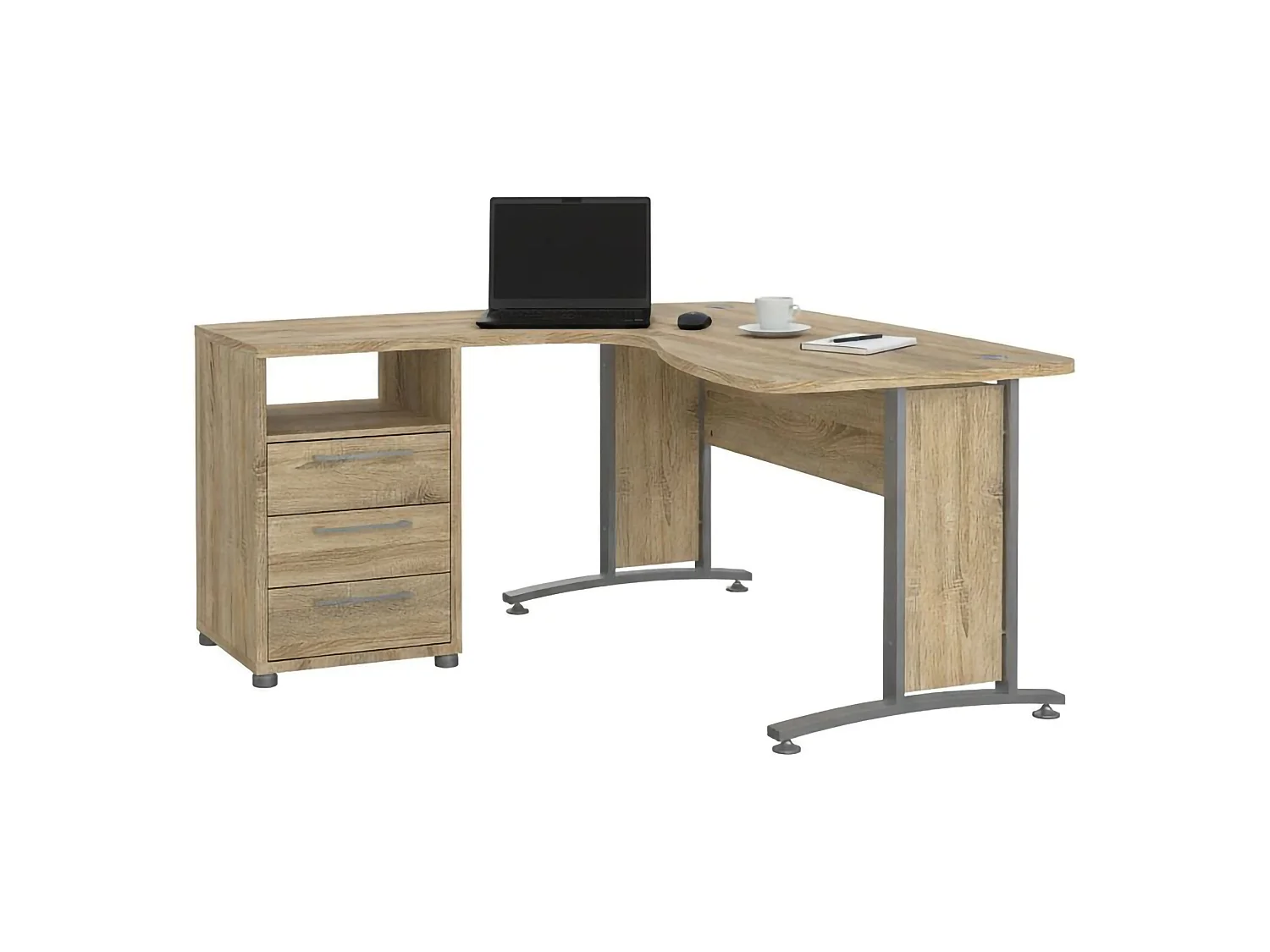 Escritorio Estong, esquinero, 159x150x75h cm gris, 3 cajones, tablero en madera melaminada
