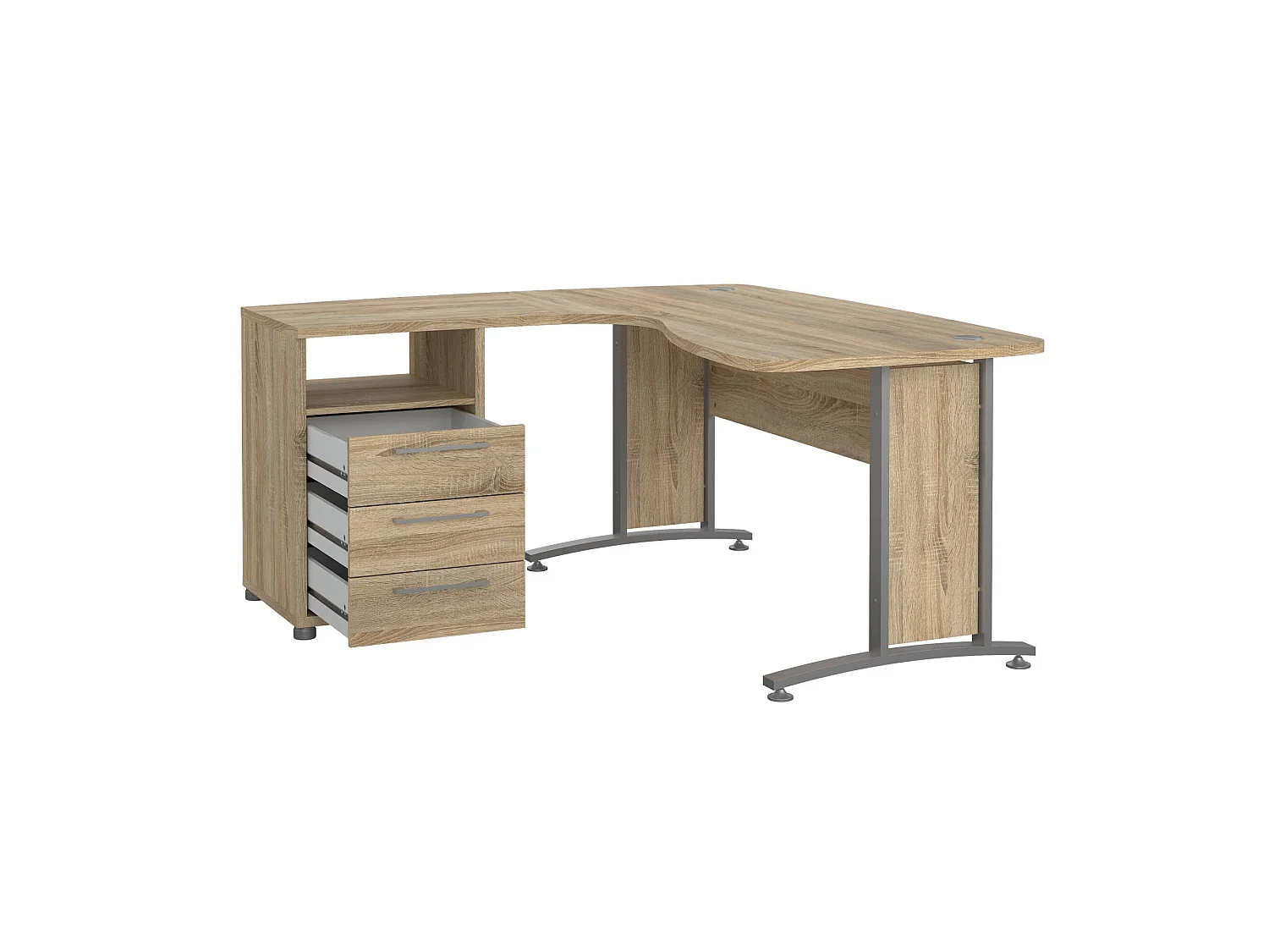 Escritorio Estong, esquinero, 159x150x75h cm gris, 3 cajones, tablero en madera melaminada