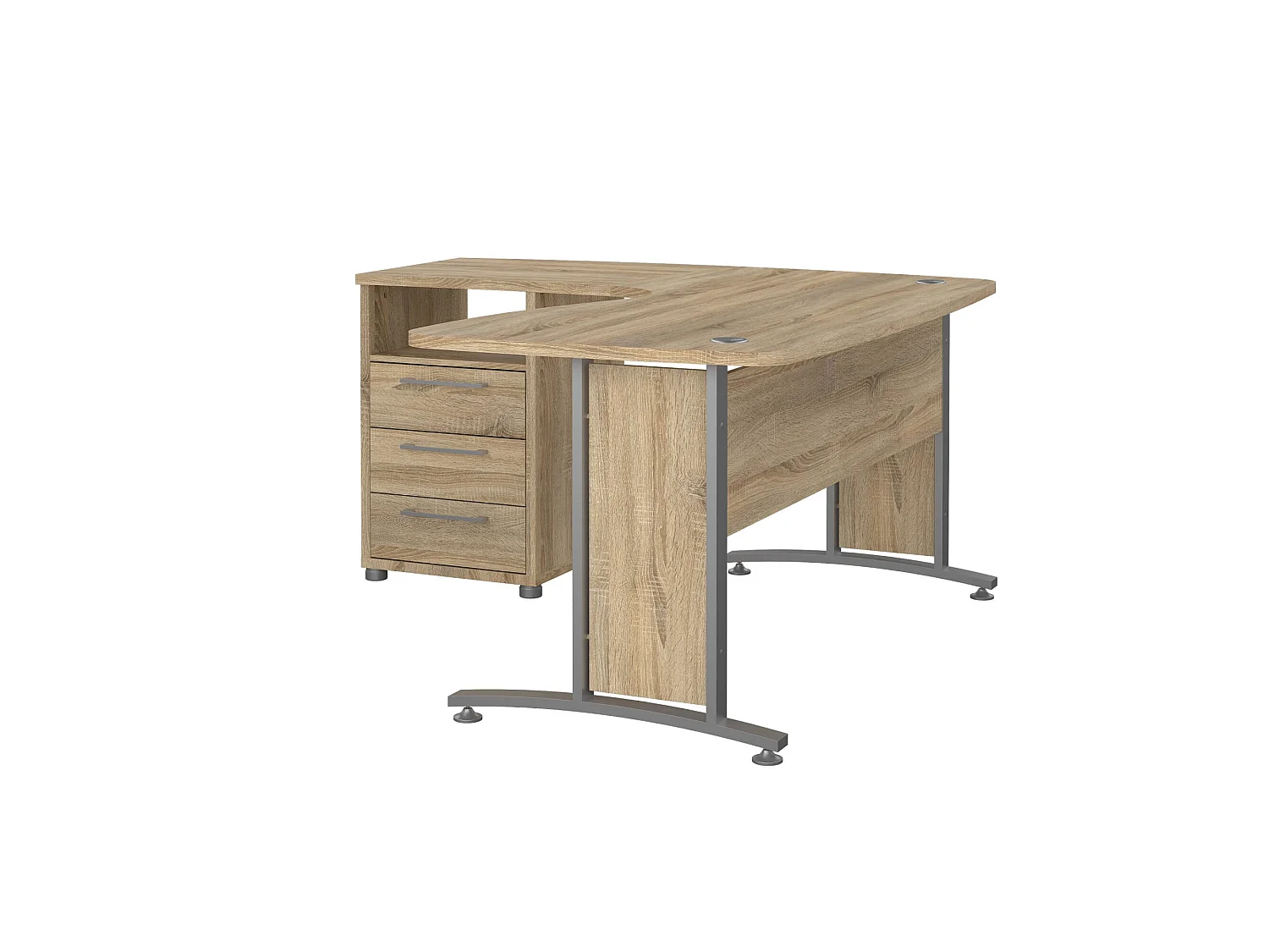 Escritorio Estong, esquinero, 159x150x75h cm gris, 3 cajones, tablero en madera melaminada