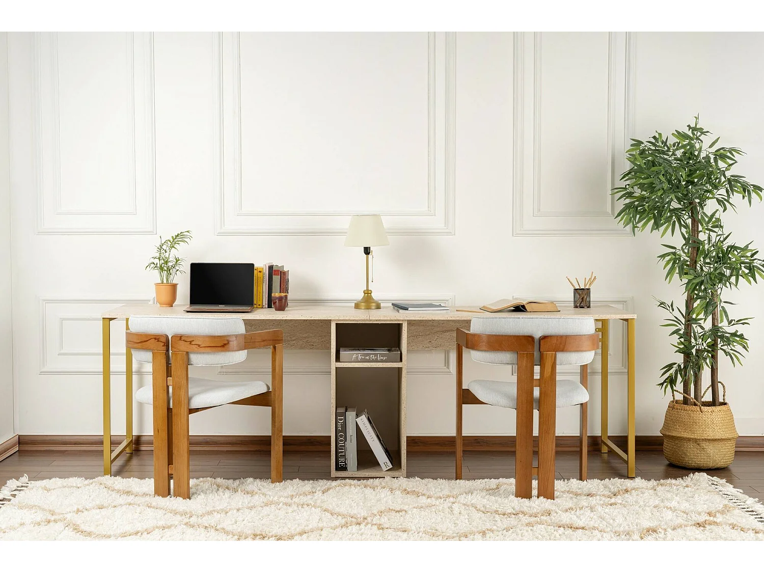 Bureau Violet, une Étagère, 60x240x74h cm or