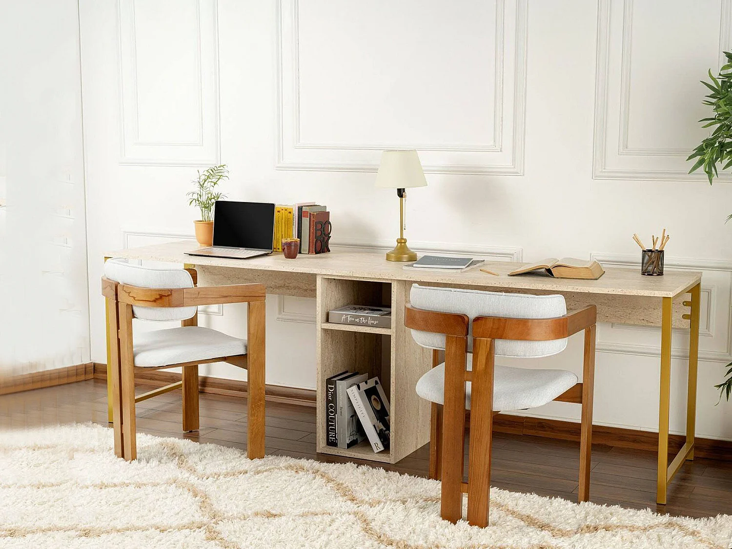 Bureau Violet, une Étagère, 60x240x74h cm or