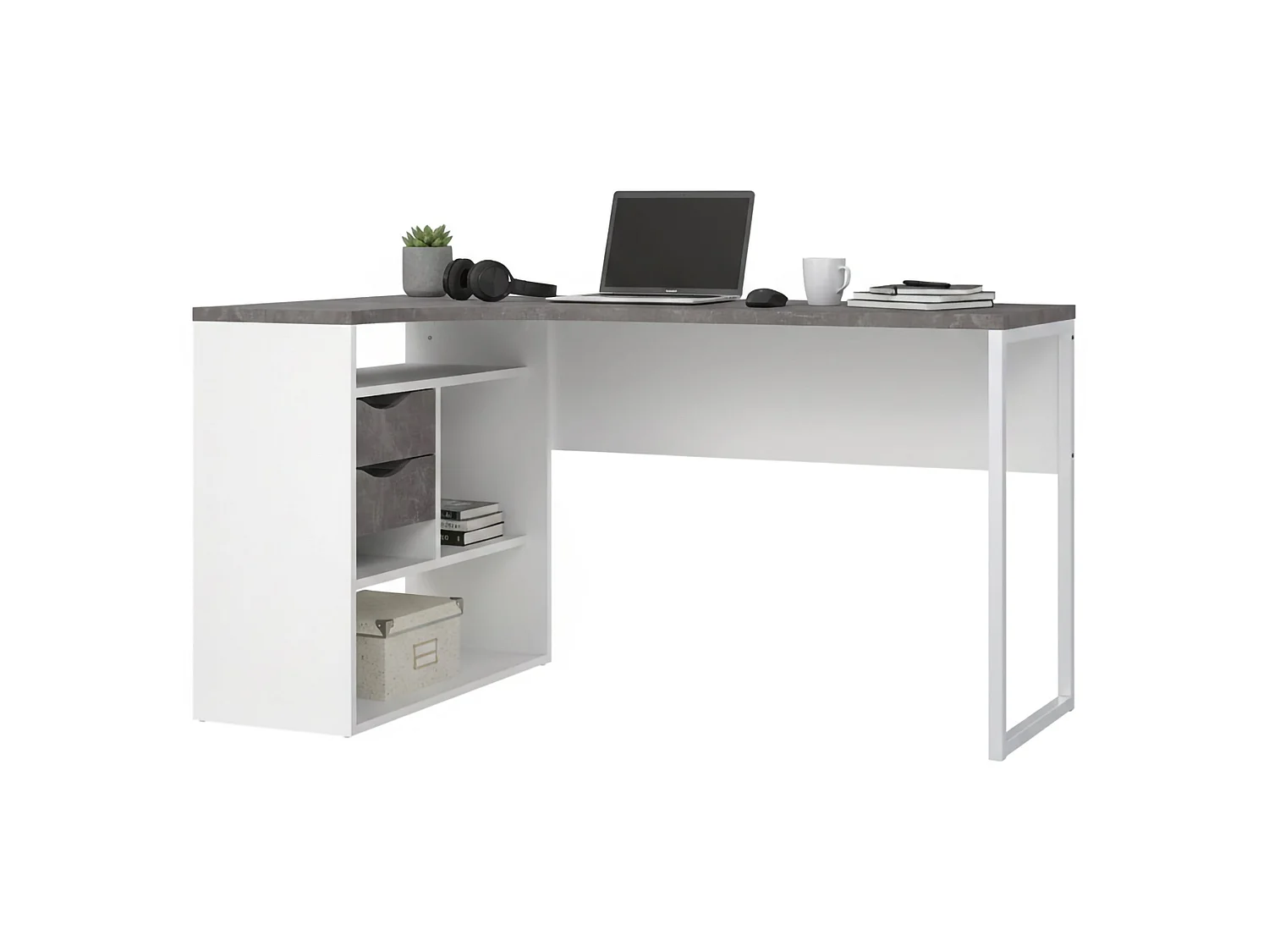 Escritorio Moire, un estante, 145x81x77h cm blanco, 2 cajones, un compartimento
