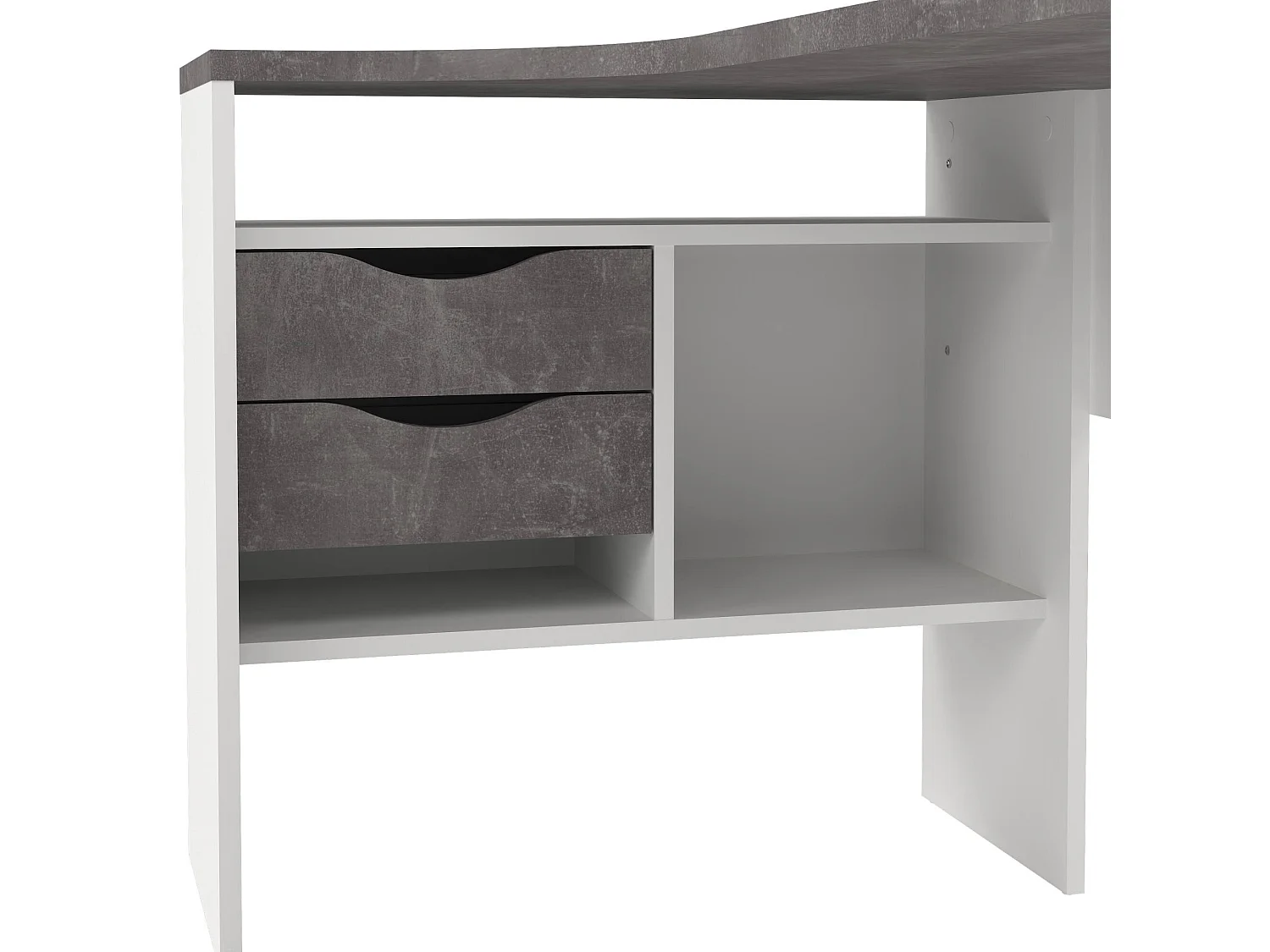 Escritorio Moire, un estante, 145x81x77h cm blanco, 2 cajones, un compartimento