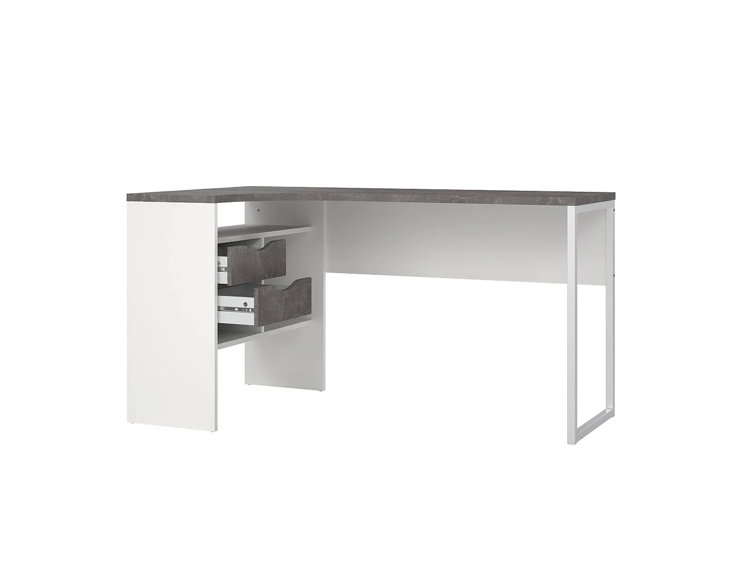Escritorio Moire, un estante, 145x81x77h cm blanco, 2 cajones, un compartimento