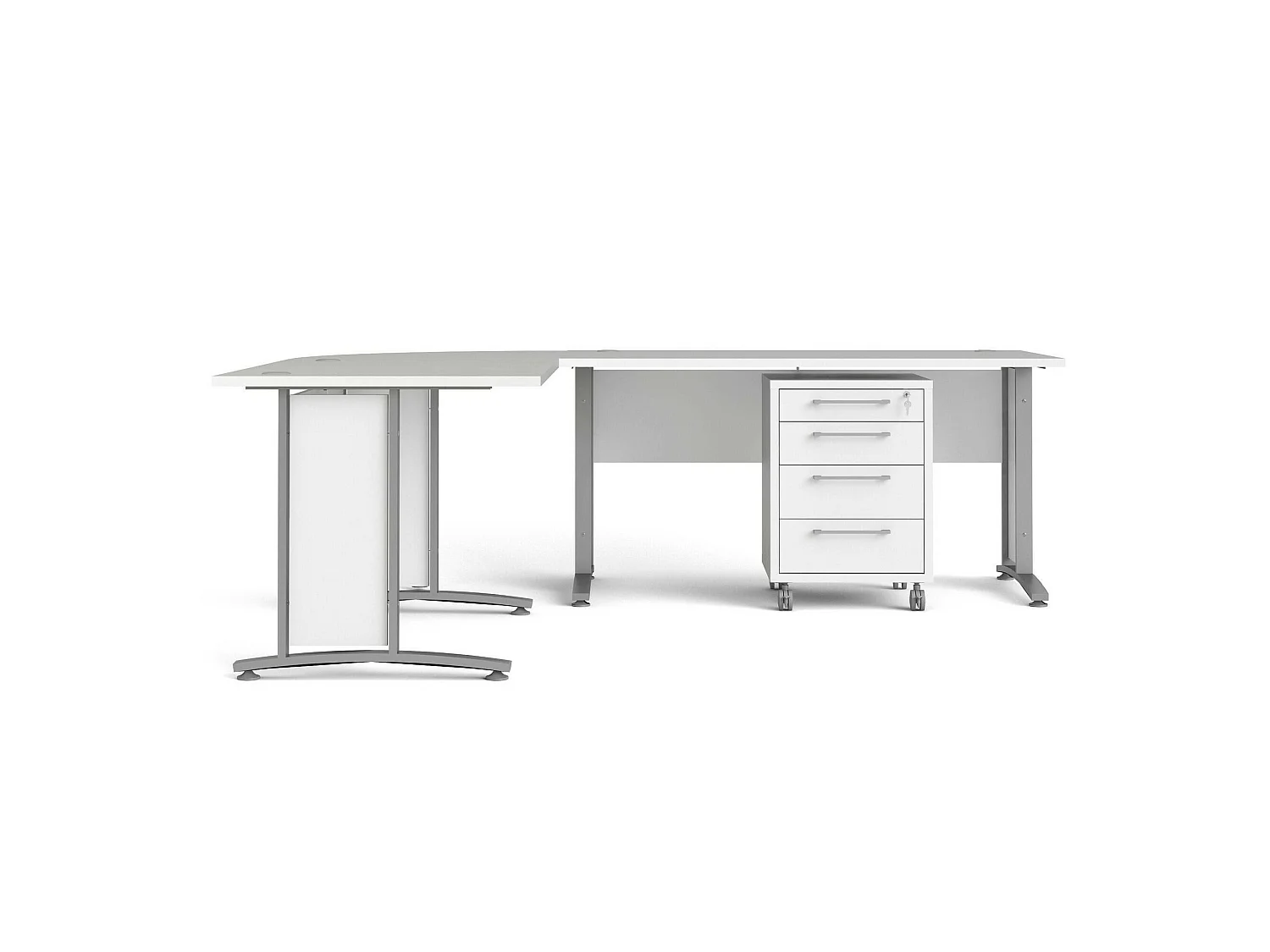 Escritorio Agerato, Esquinero, 230x200x75h cm Blanco, 4 Cajones, Color de la Estructura Gris