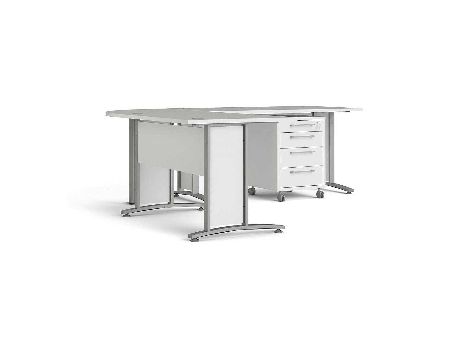 Escritorio Agerato, Esquinero, 230x200x75h cm Blanco, 4 Cajones, Color de la Estructura Gris