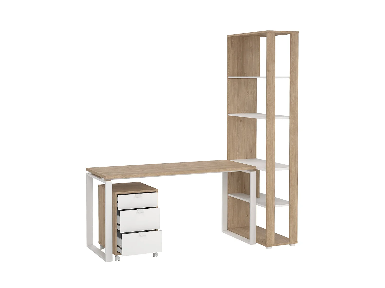 Escritorio Etienne, 4 estantes, 184x80x205h cm roble marrón, un cajón, 5 compartimentos