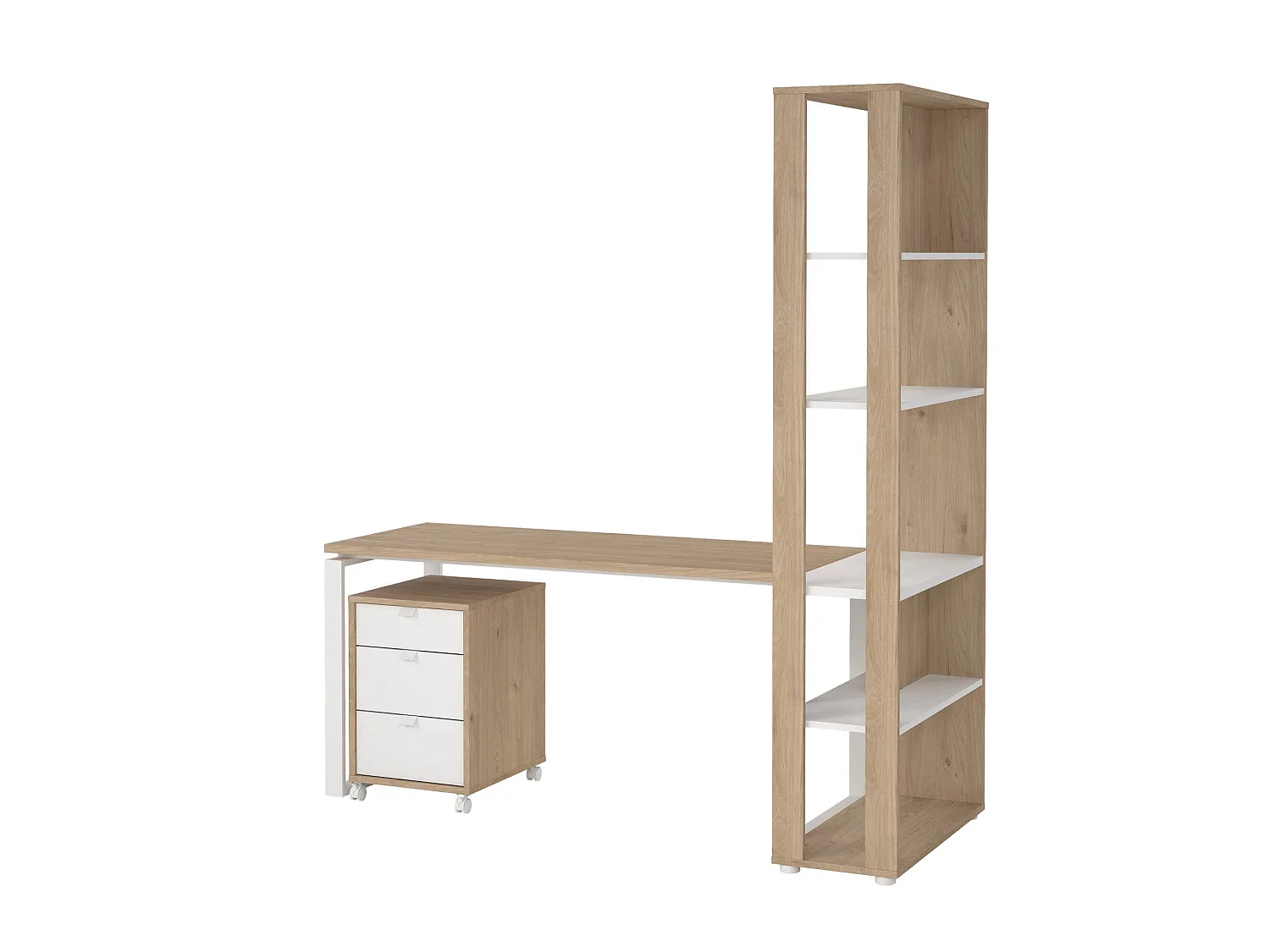 Escritorio Etienne, 4 estantes, 184x80x205h cm roble marrón, un cajón, 5 compartimentos
