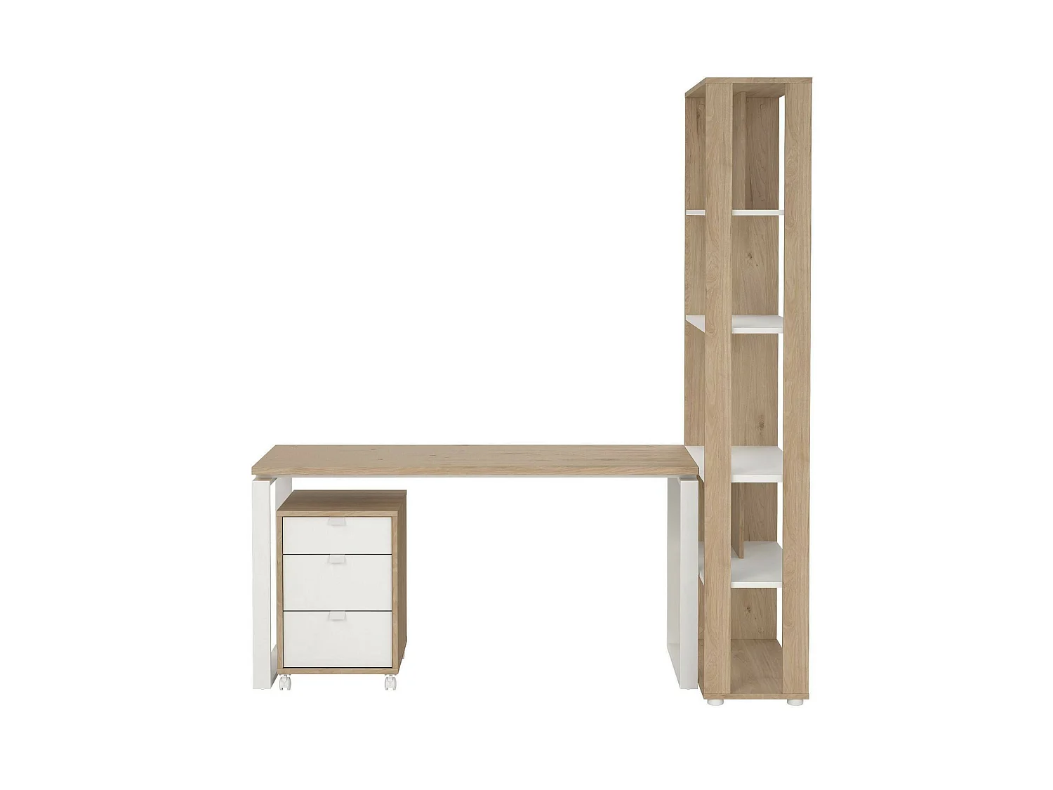 Escritorio Etienne, 4 estantes, 184x80x205h cm roble marrón, un cajón, 5 compartimentos