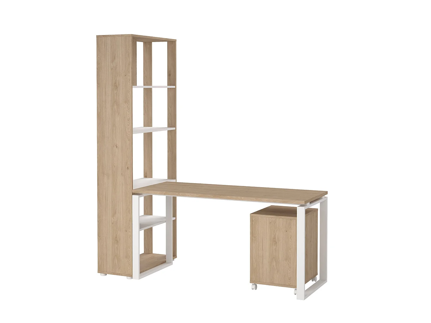 Escritorio Etienne, 4 estantes, 184x80x205h cm roble marrón, un cajón, 5 compartimentos
