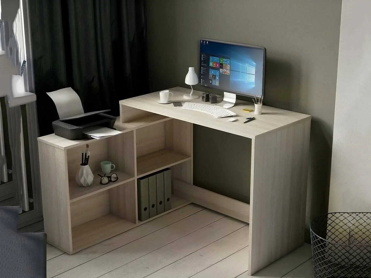 Bureau d'angle Kyarr, 100,7x111,9x76,7h cm, Blanc