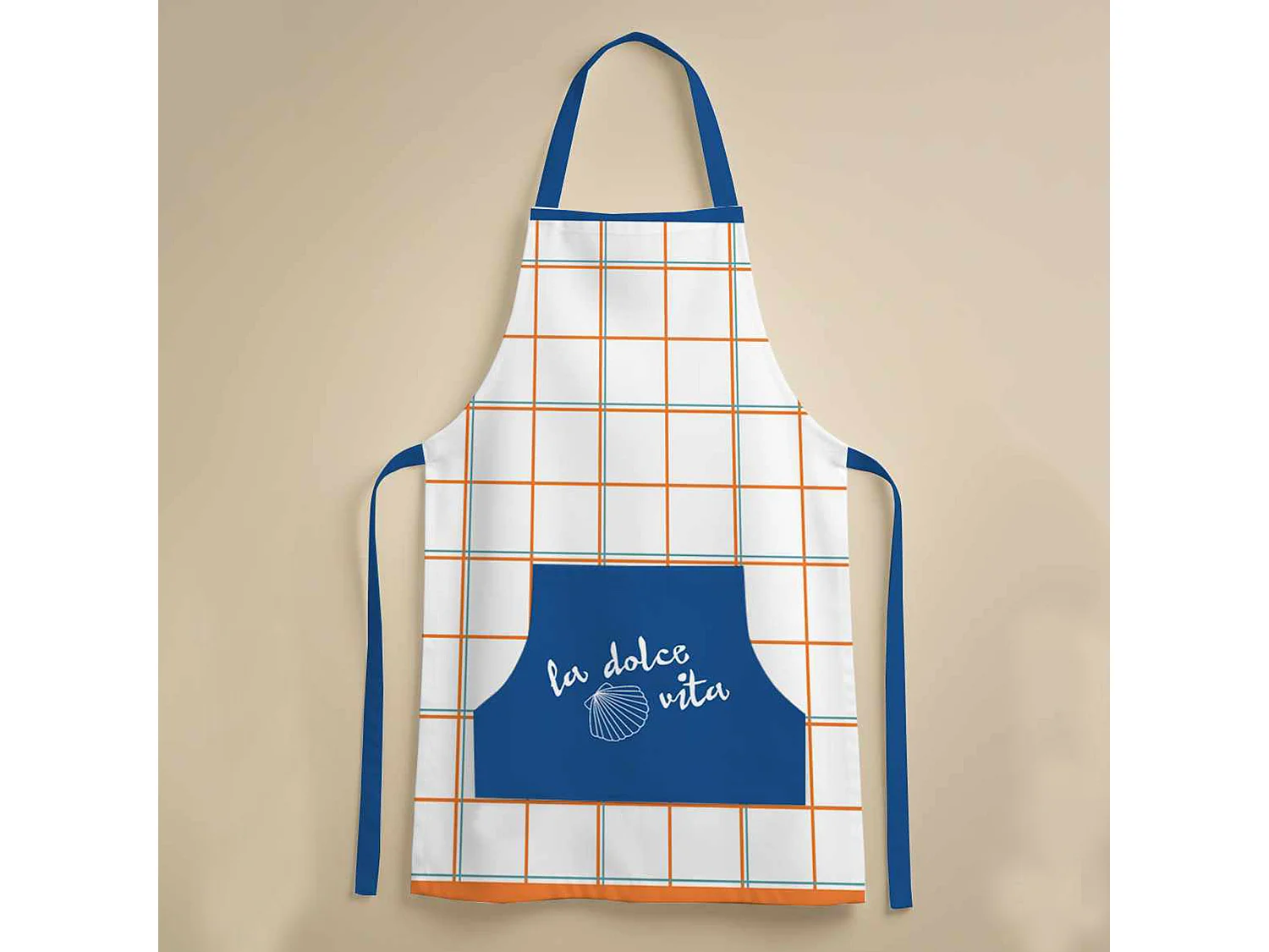 Tablier de cuisine Palitoba, Lavable en machine à 30°, bleu, Structure jaune