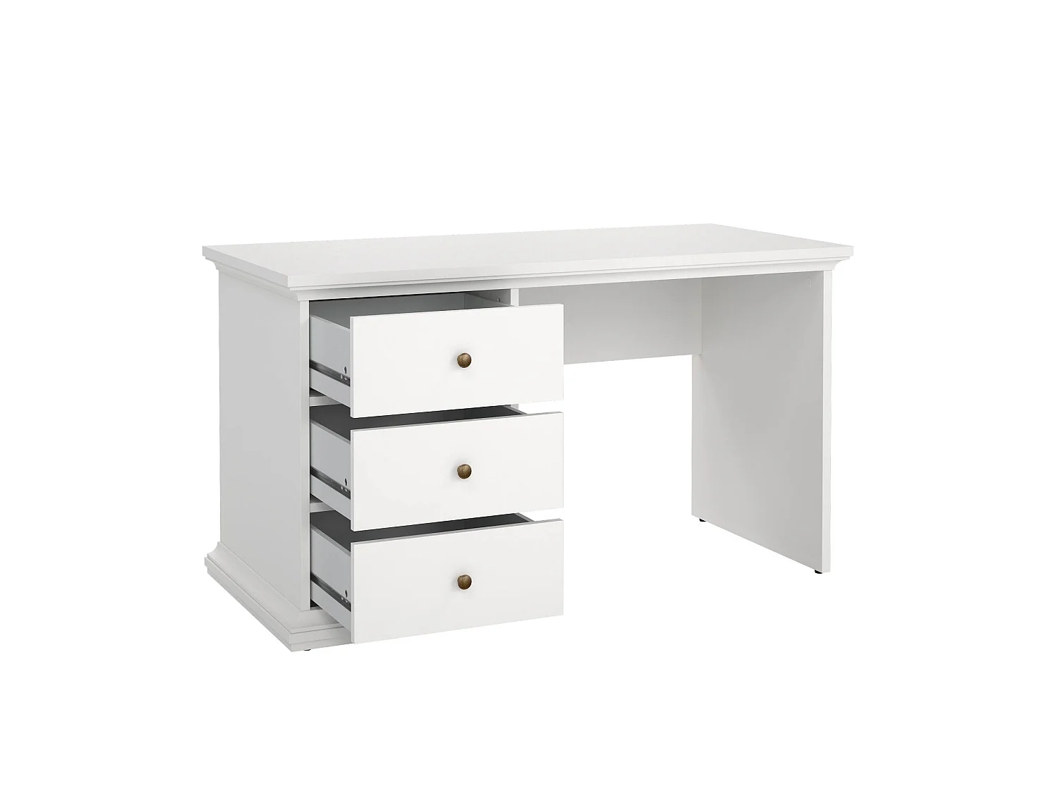 Escritorio Agia, 3 cajones, 130x62x74h cm blanco, un compartimento, tablero en madera melaminada