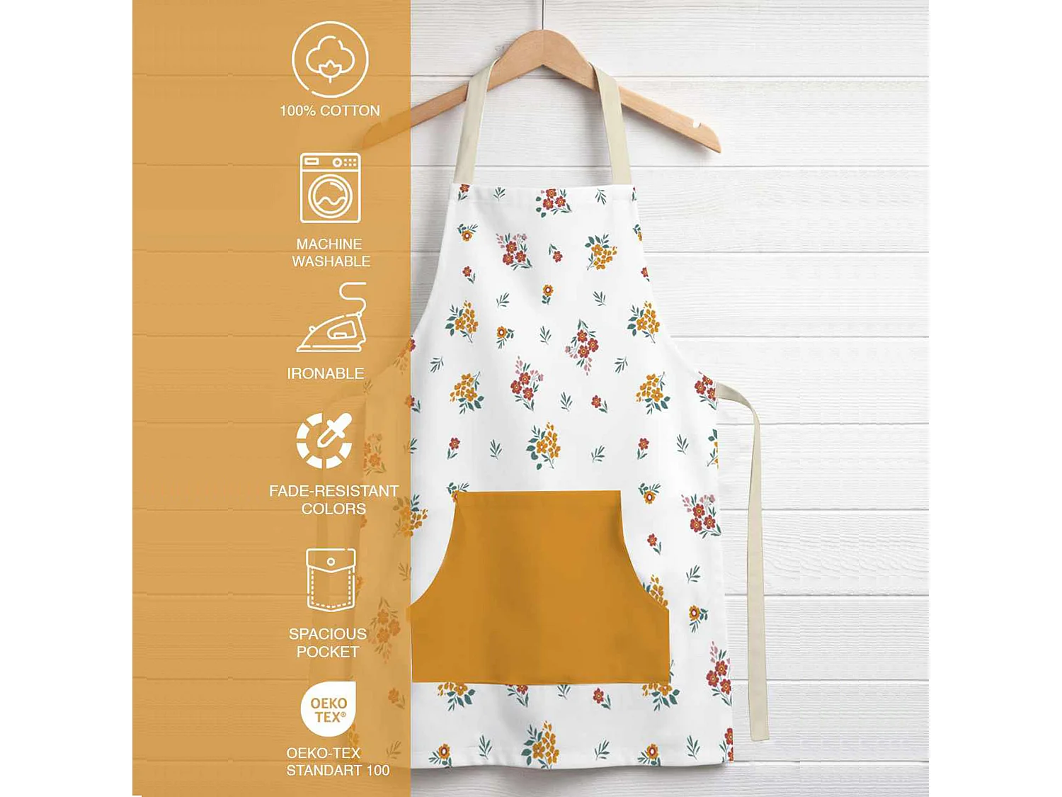 Tablier de Cuisine Palitoba, Lavable en Machine à 30°, Jaune, Structure Multicolore