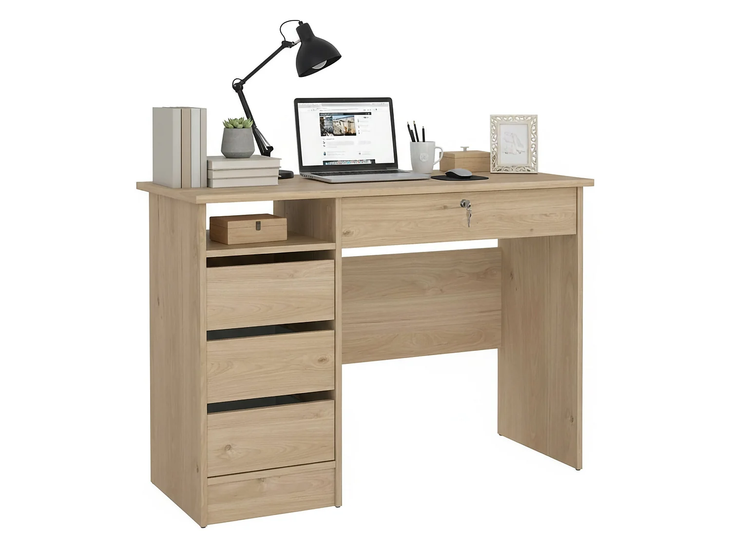 Bureau Franklin, 4 lades, 109x49x76h cm eikenbruin, kleur blad bruin, kleurtint frame eiken