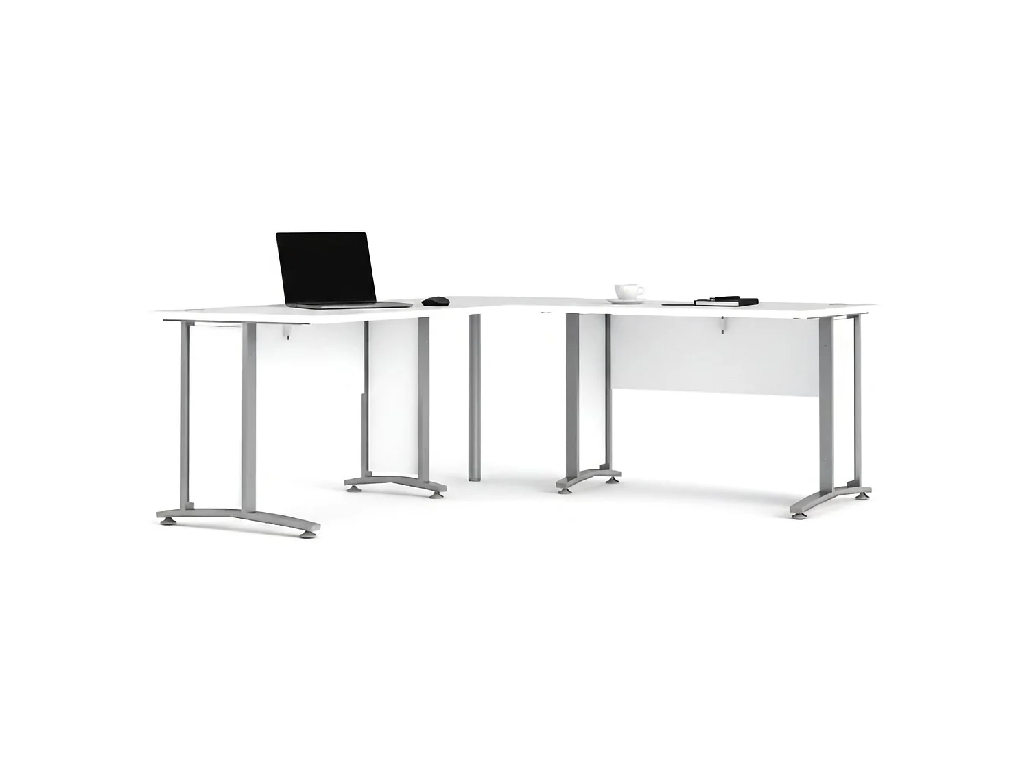 Escritorio Heling, esquinero, 200x200x75h cm blanco, color de estructura gris, tablero de madera melaminada