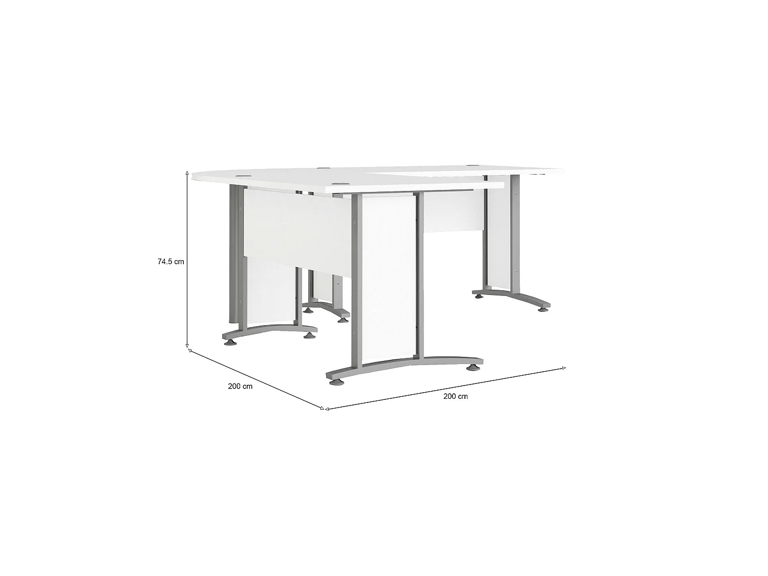 Escritorio Heling, esquinero, 200x200x75h cm blanco, color de estructura gris, tablero de madera melaminada