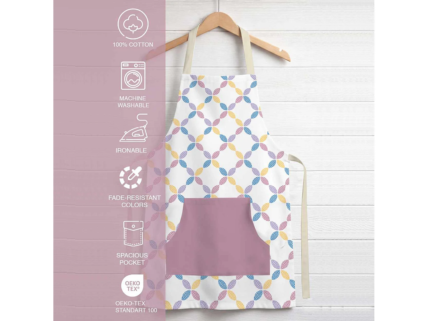 Tablier de Cuisine Palitoba, Lavable en Machine à 30°, Rose, Structure Multicolore