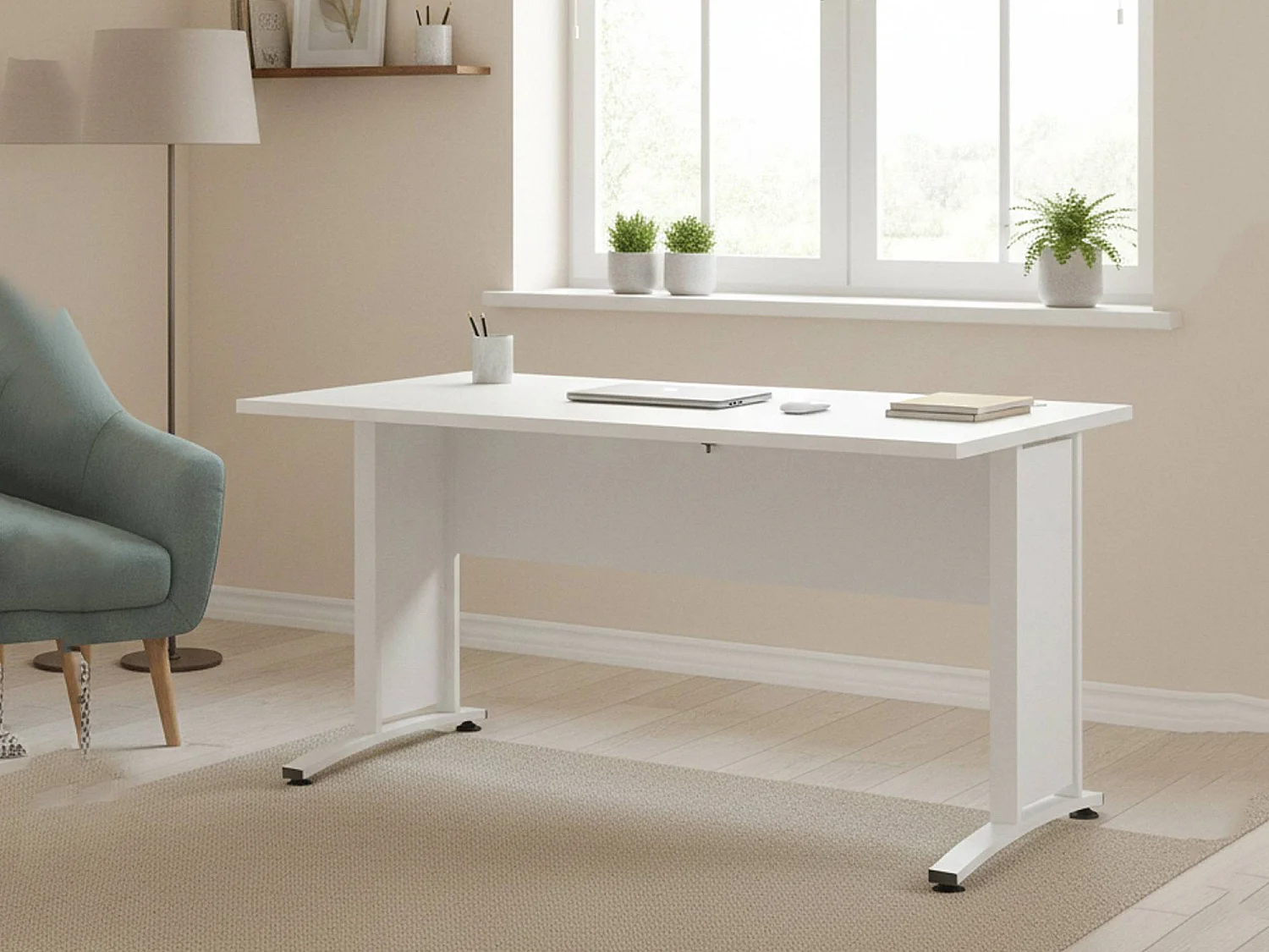 Escritorio Ascorbato, tablero de madera melaminada, 150x80x75h cm, blanco, color del tablero blanco