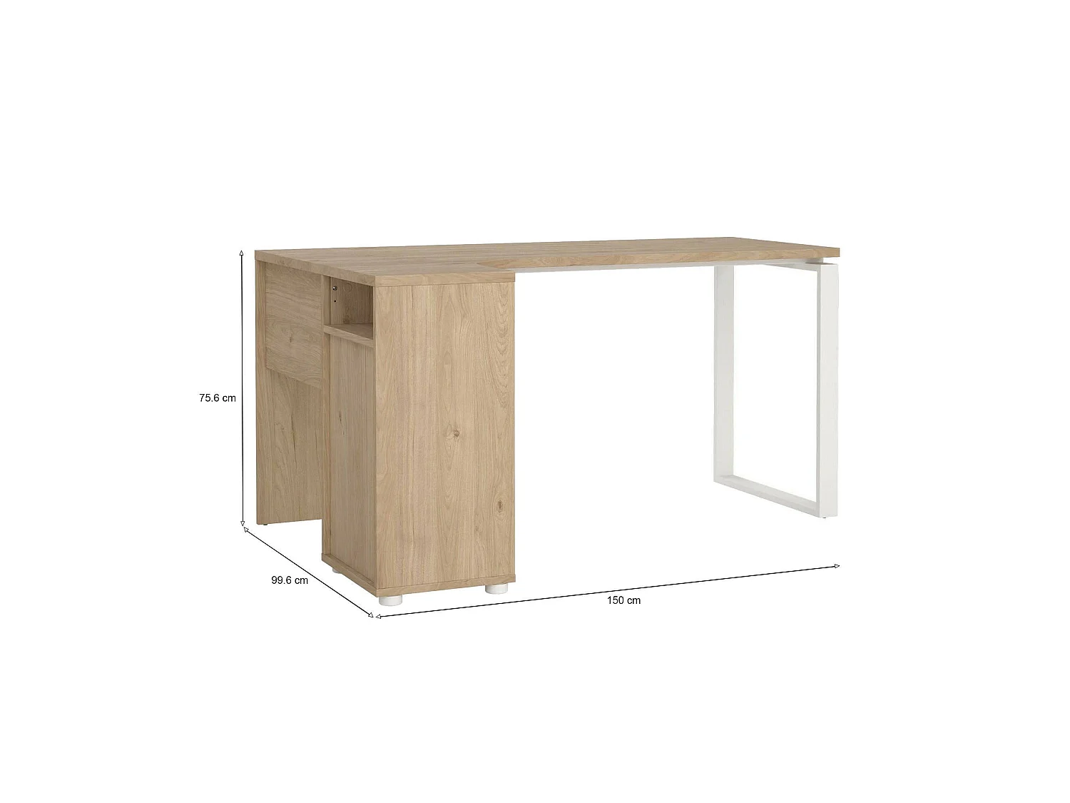 Escritorio Medard, 3 cajones, 150x100x76h cm, roble marrón, tablero en madera melaminada, estructura tono roble