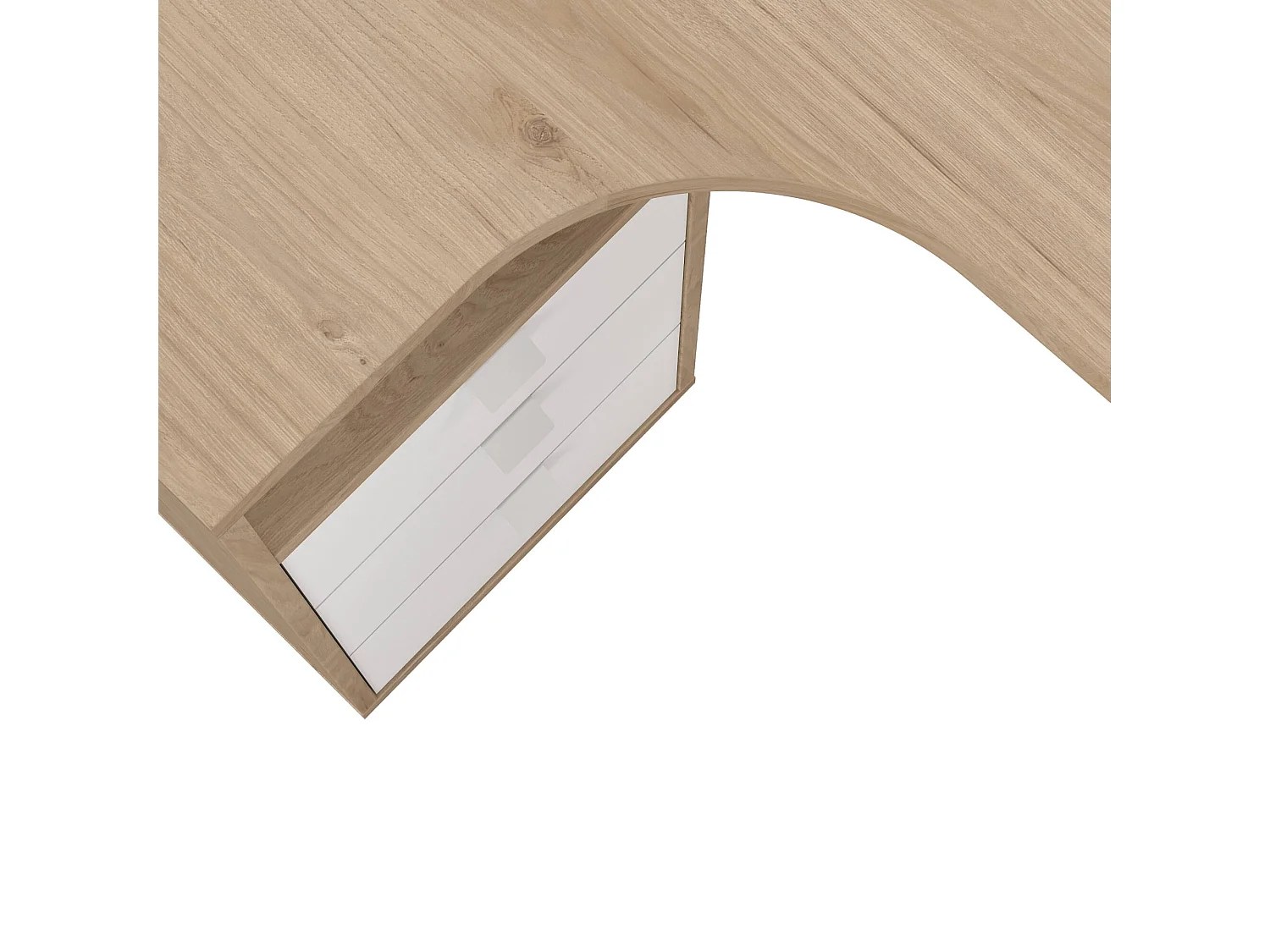 Escritorio Medard, 3 cajones, 150x100x76h cm, roble marrón, tablero en madera melaminada, estructura tono roble