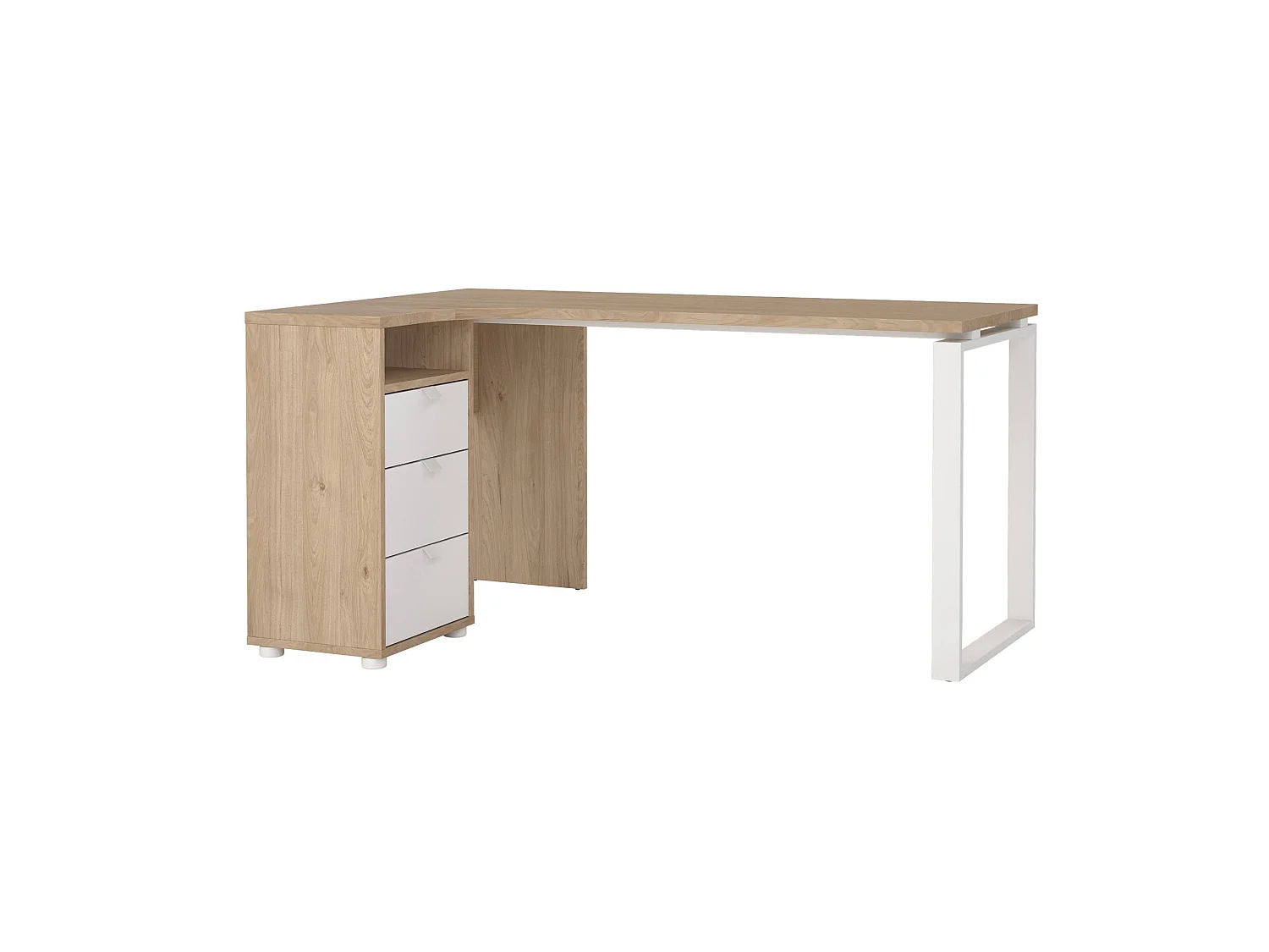 Escritorio Medard, 3 cajones, 150x100x76h cm, roble marrón, tablero en madera melaminada, estructura tono roble