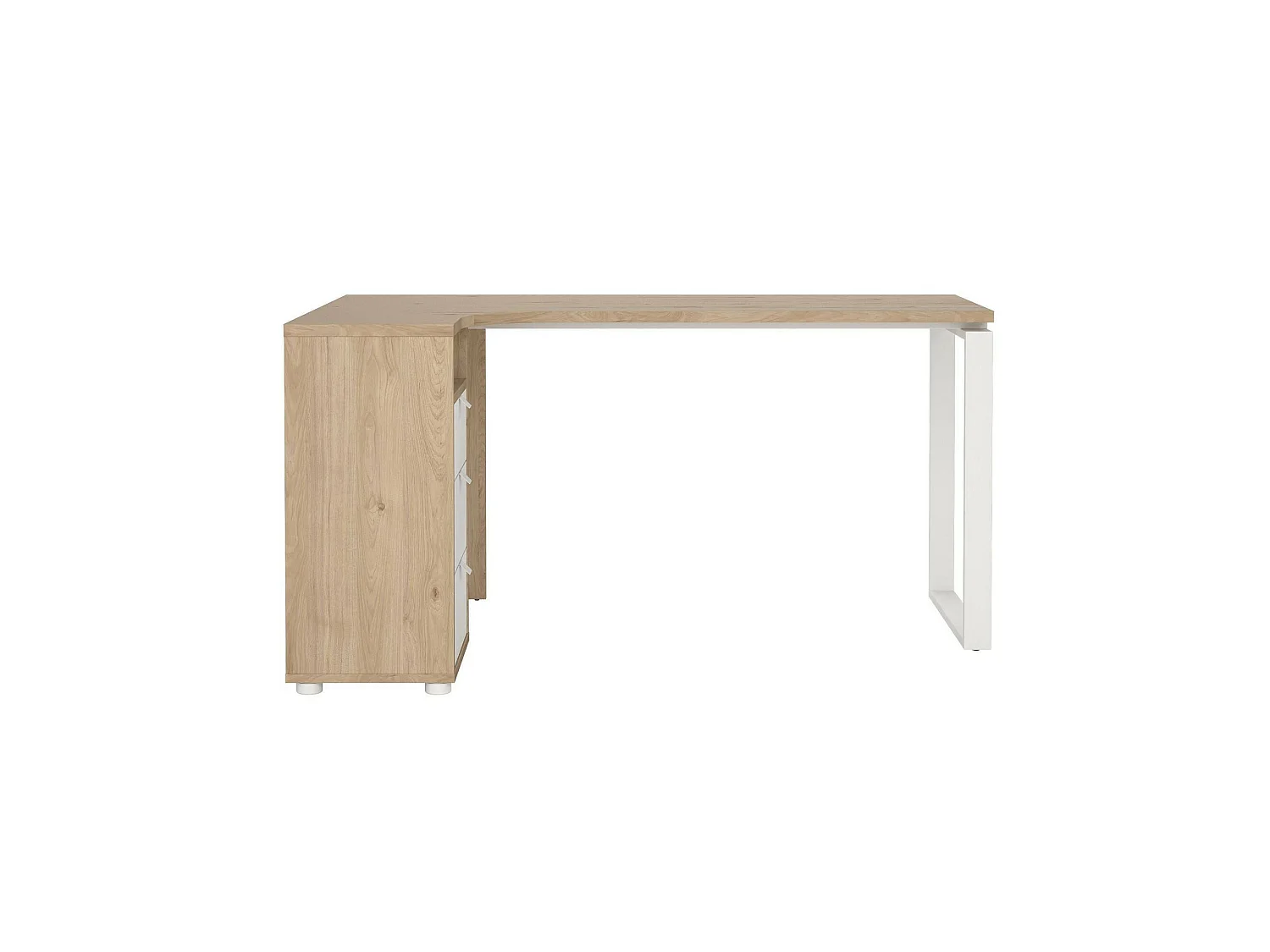 Escritorio Medard, 3 cajones, 150x100x76h cm, roble marrón, tablero en madera melaminada, estructura tono roble