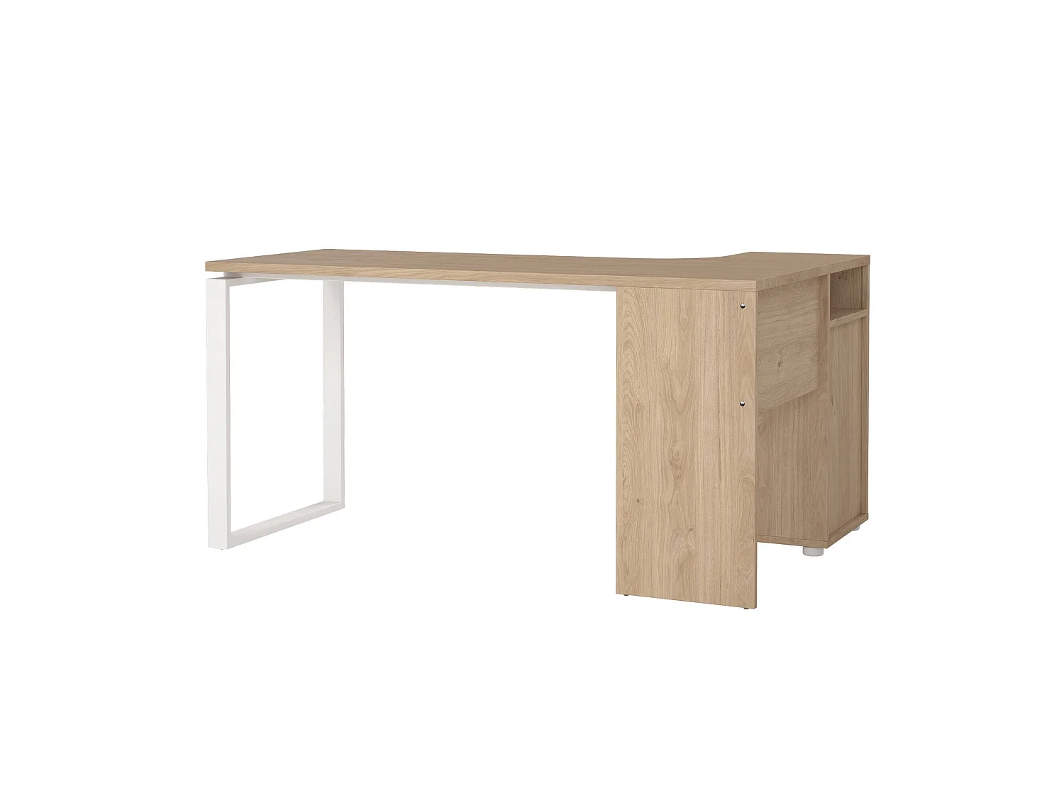 Escritorio Medard, 3 cajones, 150x100x76h cm, roble marrón, tablero en madera melaminada, estructura tono roble