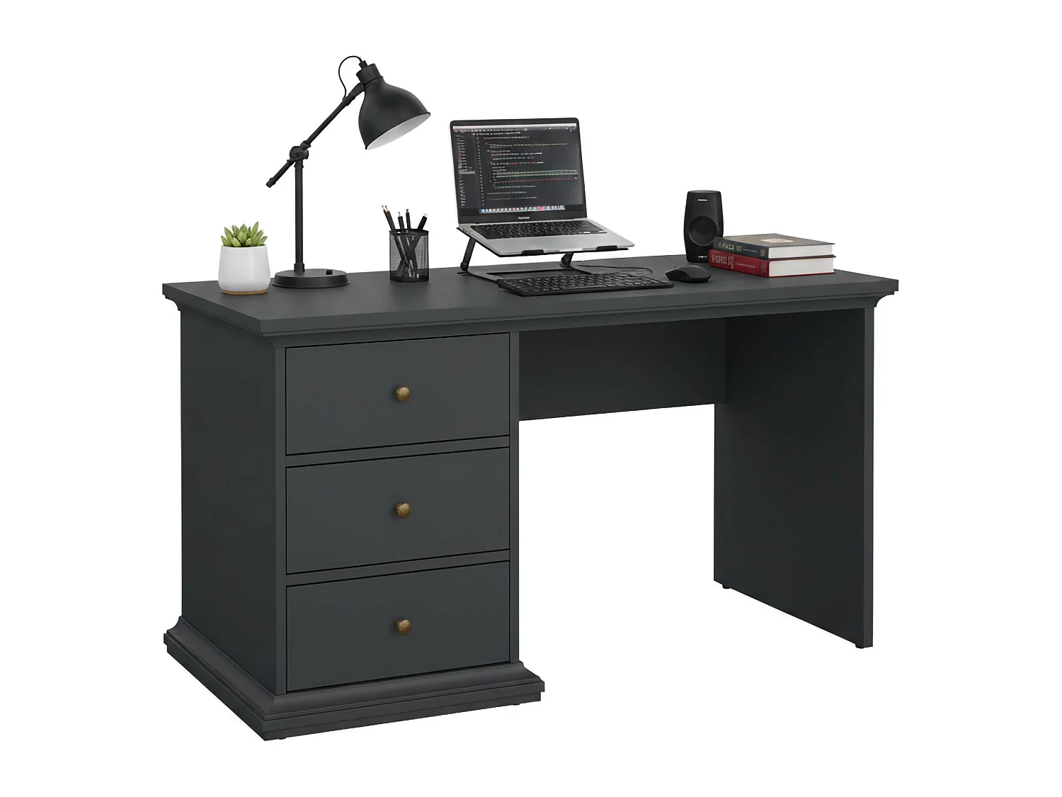 Bureau Agia, 3 lades, 130x62x74h cm grijs, pc-ondersteuning, kleur blad grijs