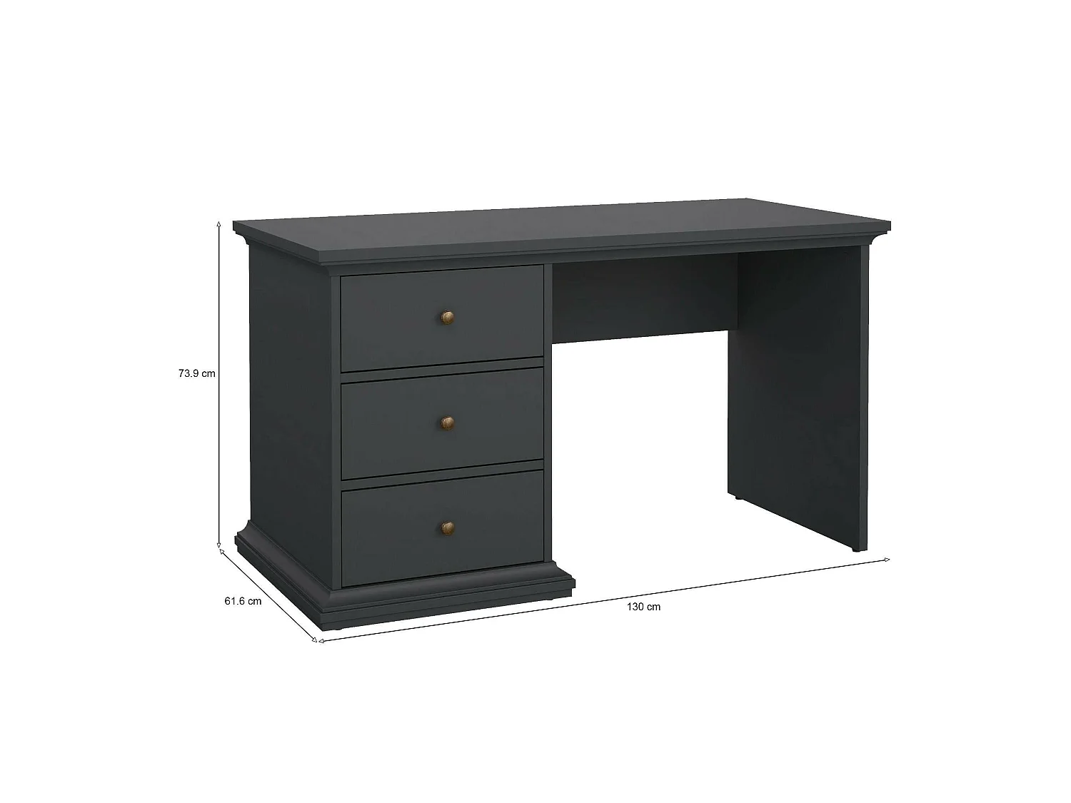 Bureau Agia, 3 lades, 130x62x74h cm grijs, pc-ondersteuning, kleur blad grijs