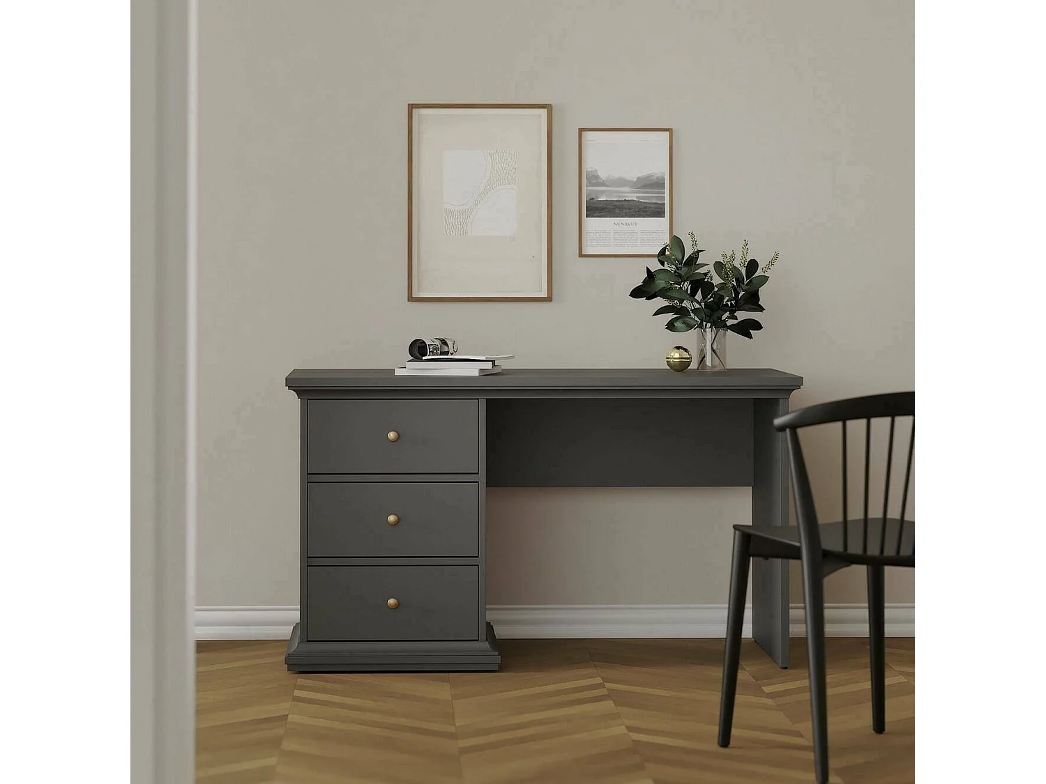 Bureau Agia, 3 lades, 130x62x74h cm grijs, pc-ondersteuning, kleur blad grijs