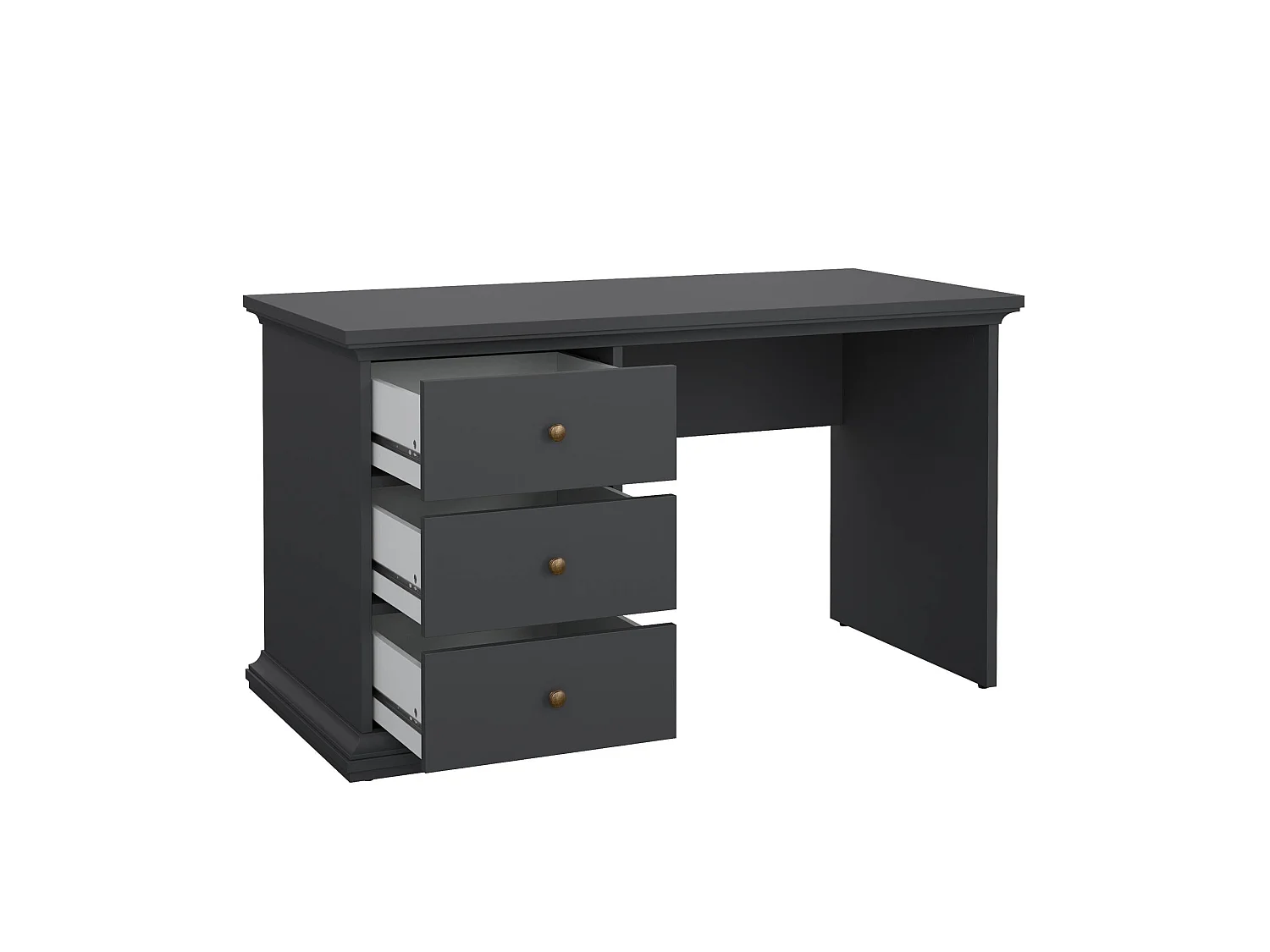 Bureau Agia, 3 lades, 130x62x74h cm grijs, pc-ondersteuning, kleur blad grijs