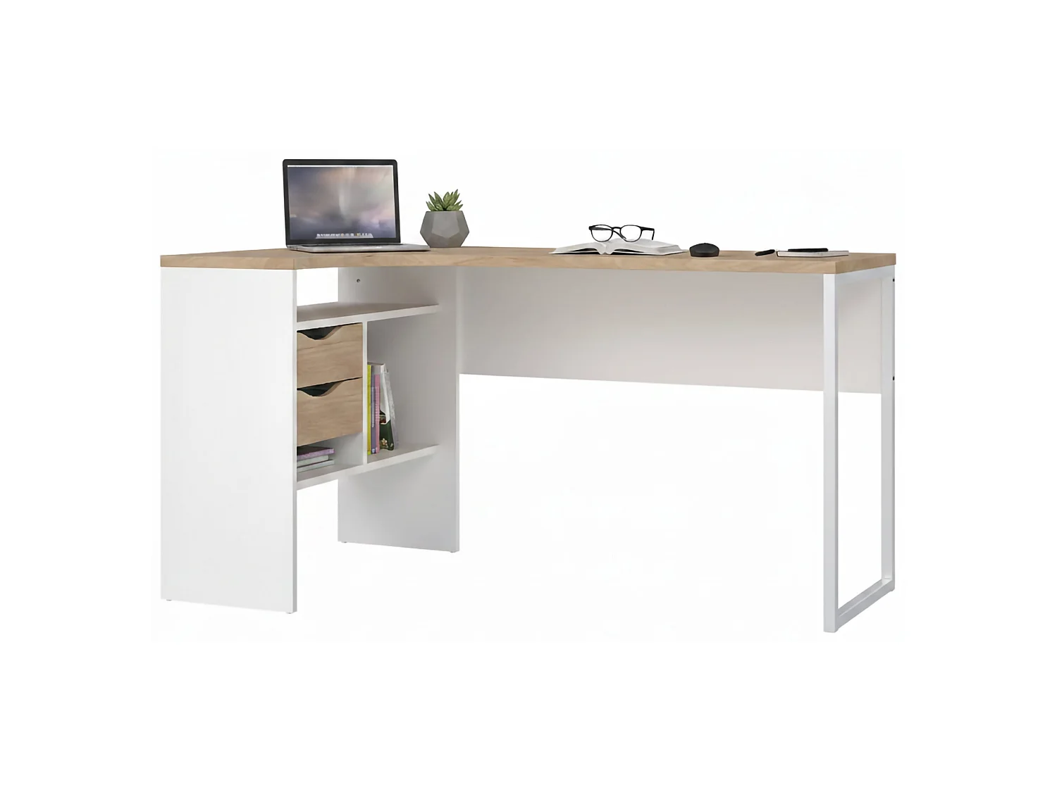 Bureau Moire, 2 Tiroirs, 81x145,1x76,8h cm Blanc