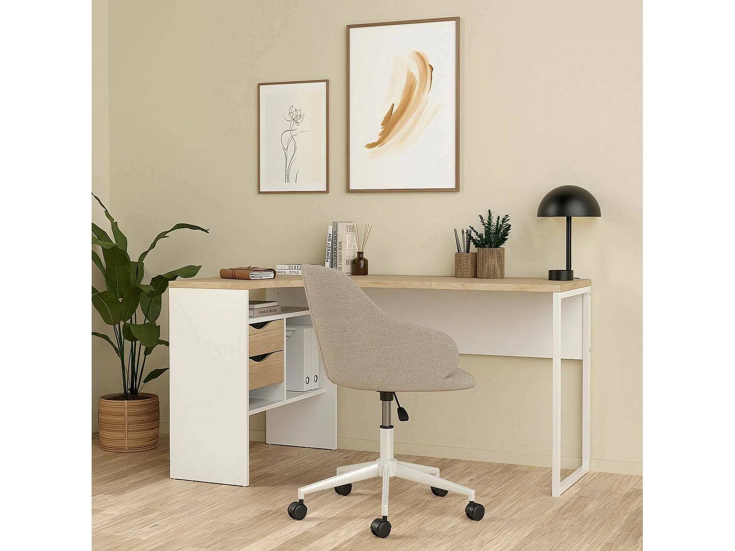 Bureau Moire, 2 Tiroirs, 81x145,1x76,8h cm Blanc