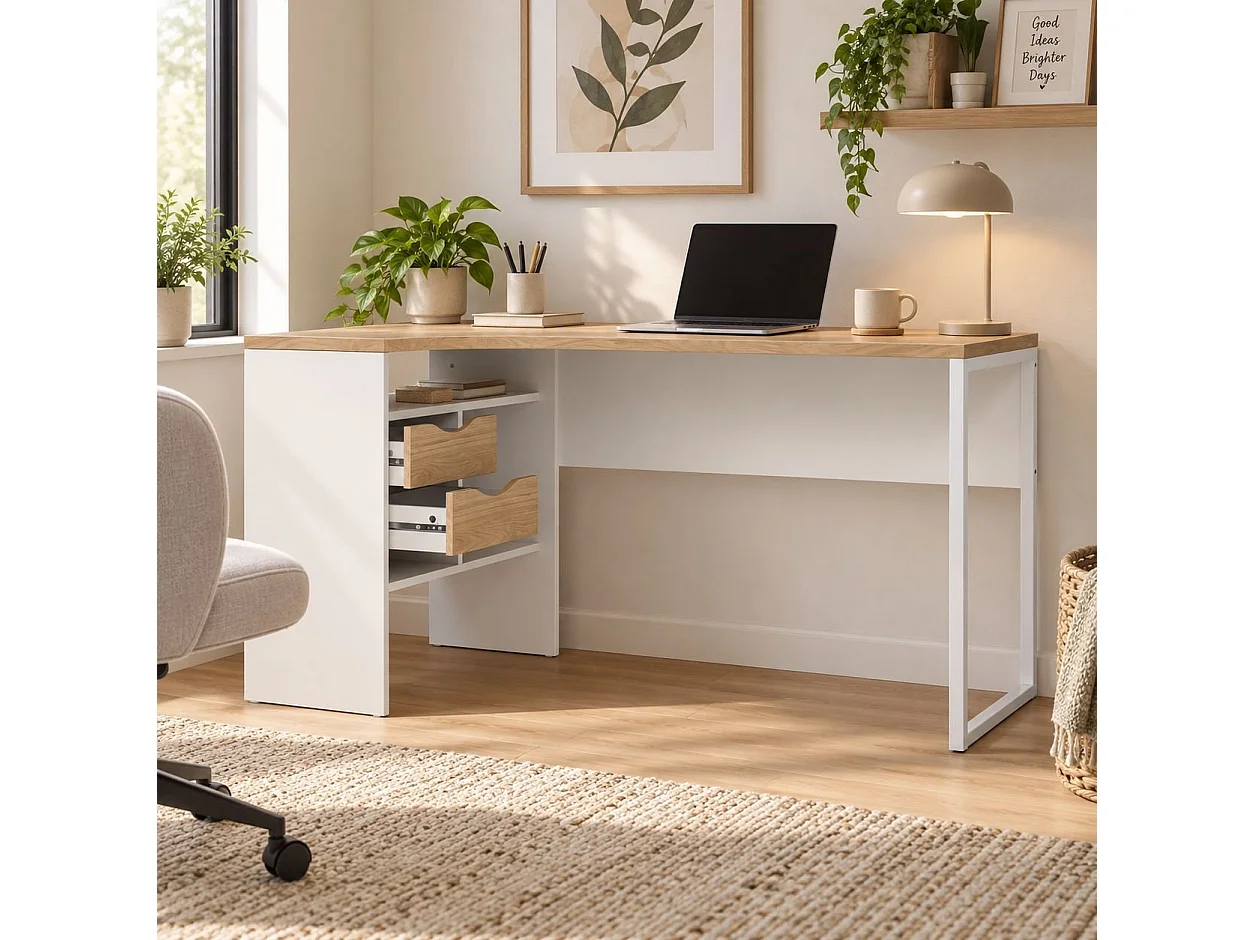Bureau Moire, 2 Tiroirs, 81x145,1x76,8h cm Blanc