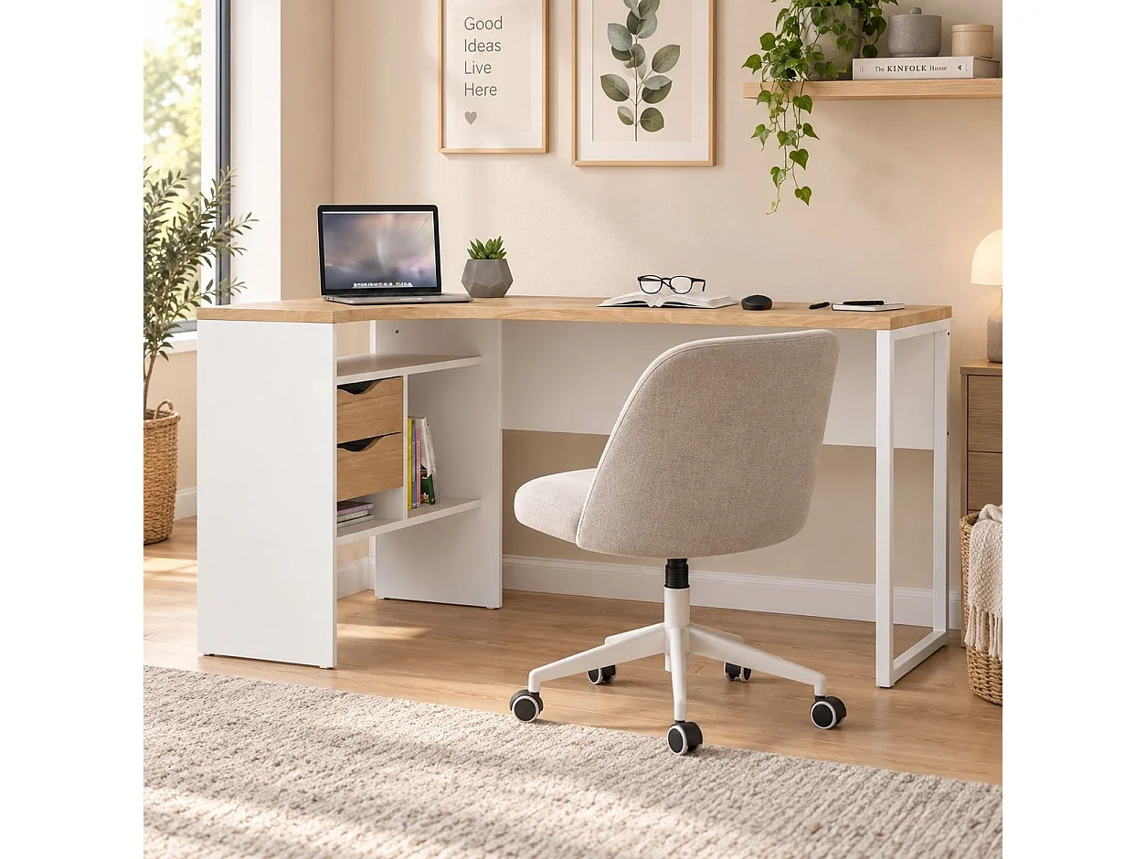Bureau Moire, 2 Tiroirs, 81x145,1x76,8h cm Blanc