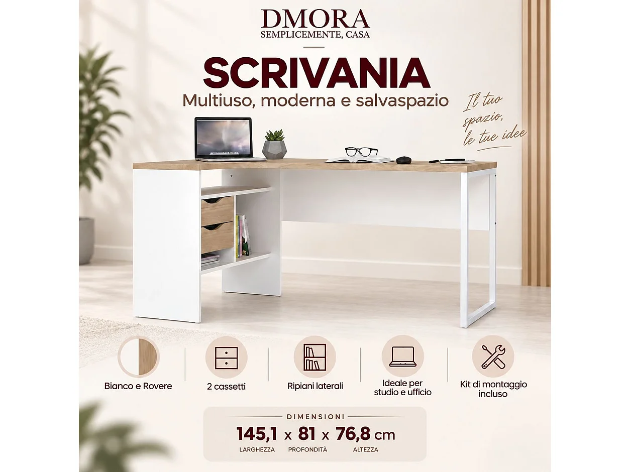 Bureau Moire, 2 Tiroirs, 81x145,1x76,8h cm Blanc