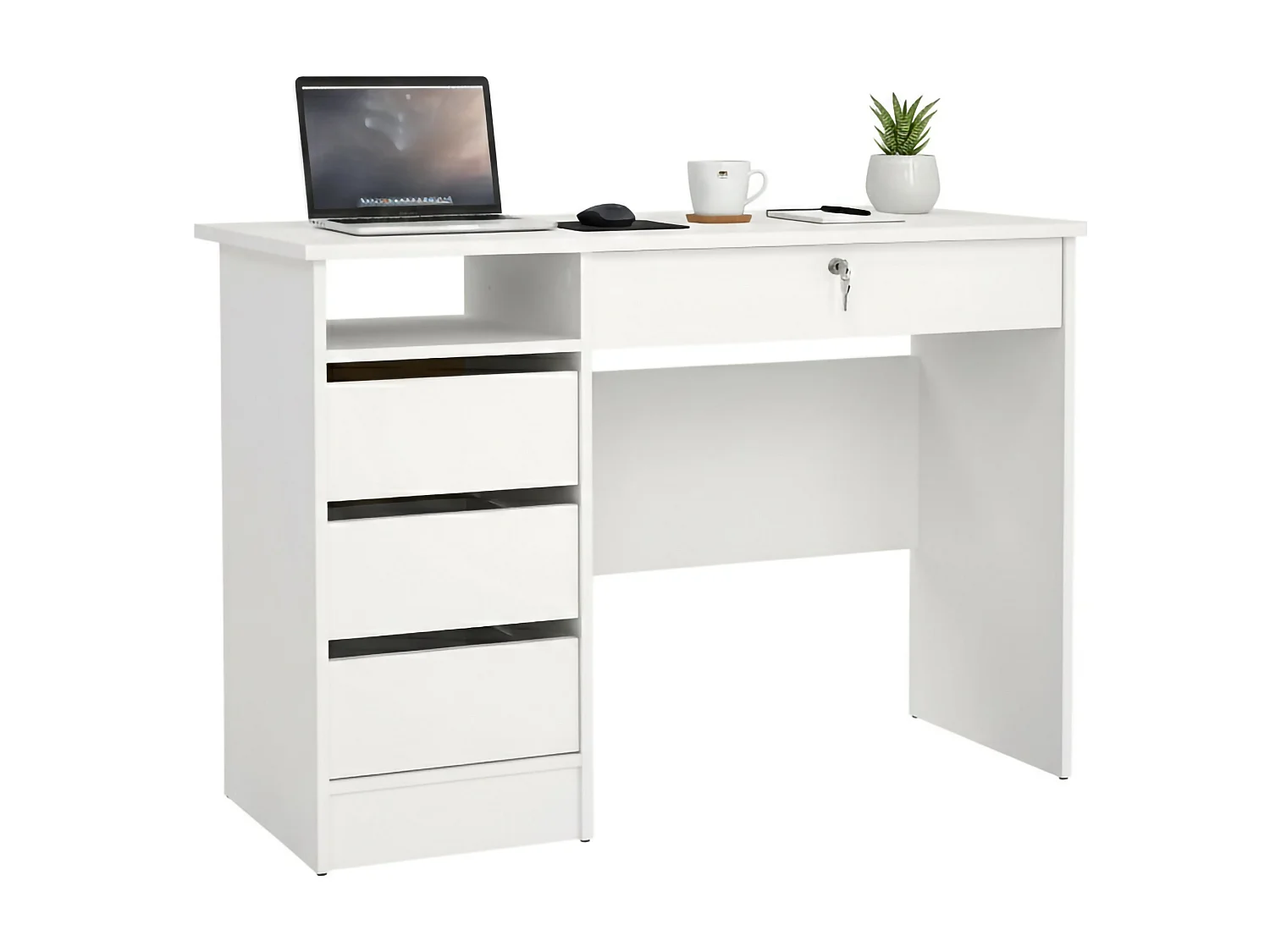 Bureau Franklin, 3 lades, 109x49x76h cm wit, 1 vak, blad van gemelamineerd hout