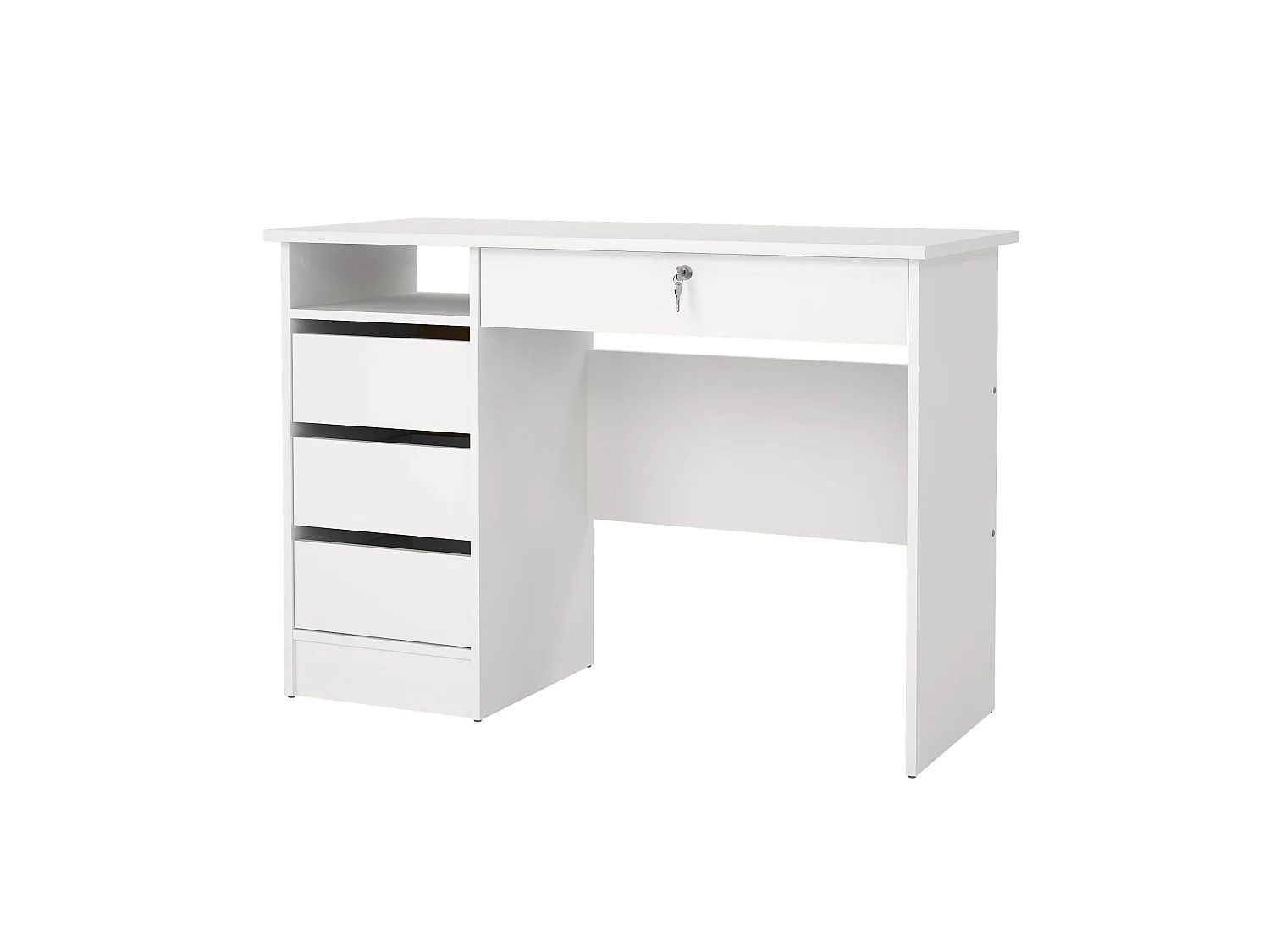 Bureau Franklin, 3 lades, 109x49x76h cm wit, 1 vak, blad van gemelamineerd hout